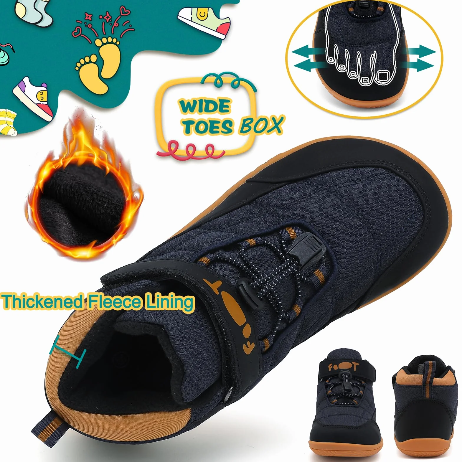 Wizshoe Botas Barefoot Lente Herfst Overgang Niño Niña Alta Zapatillas Resistente al agua Antideslizante Descalzas Minimalistas Sneakers Trekking Ligeras Cómodas Azul 36EU