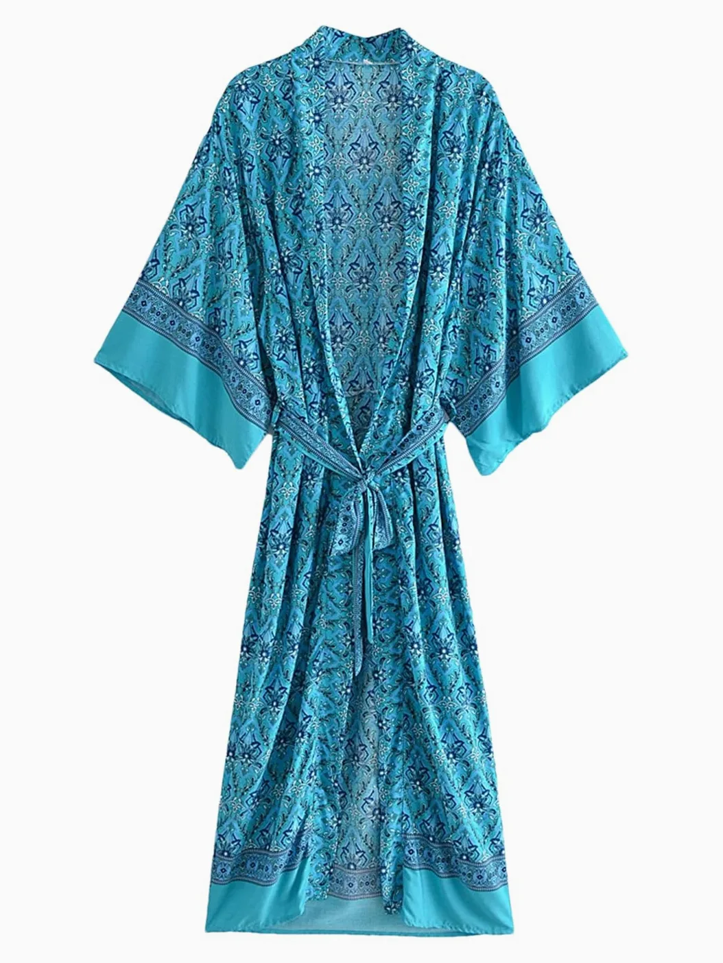 Disimlarl Kimono bohemio con estampado floral para mujer, cuello en V, mangas murciélago, maxi, bata para cubrir el bikini