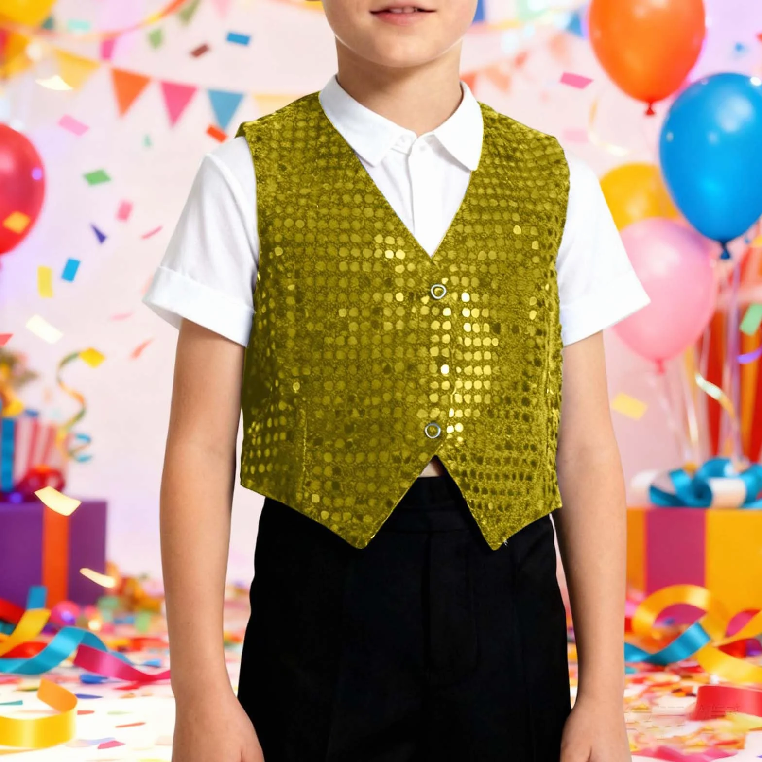 Chaleco De Actuación Para Niño Con Lentejuelas Brillantes, Ropa De Baile Hip Hop Y Jazz, Lavable En Lavadora