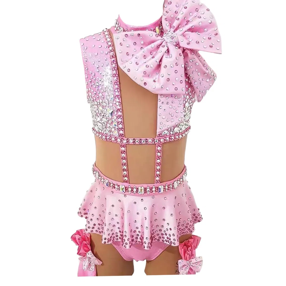 Traje de baile con pedrería y espalda abierta for competición