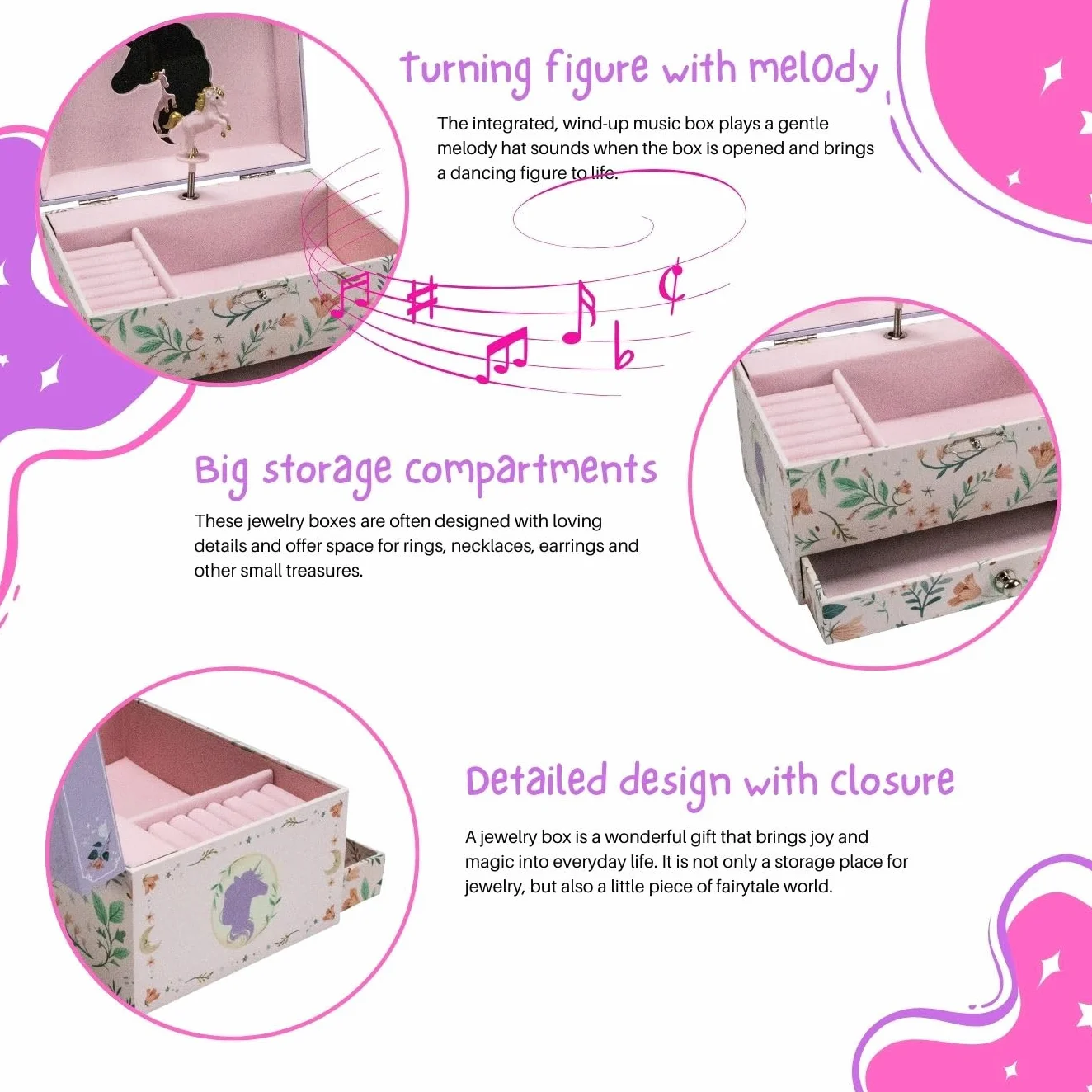 GICO Joyero Unicornio Música Giratorio Espejo Regalo Niñas