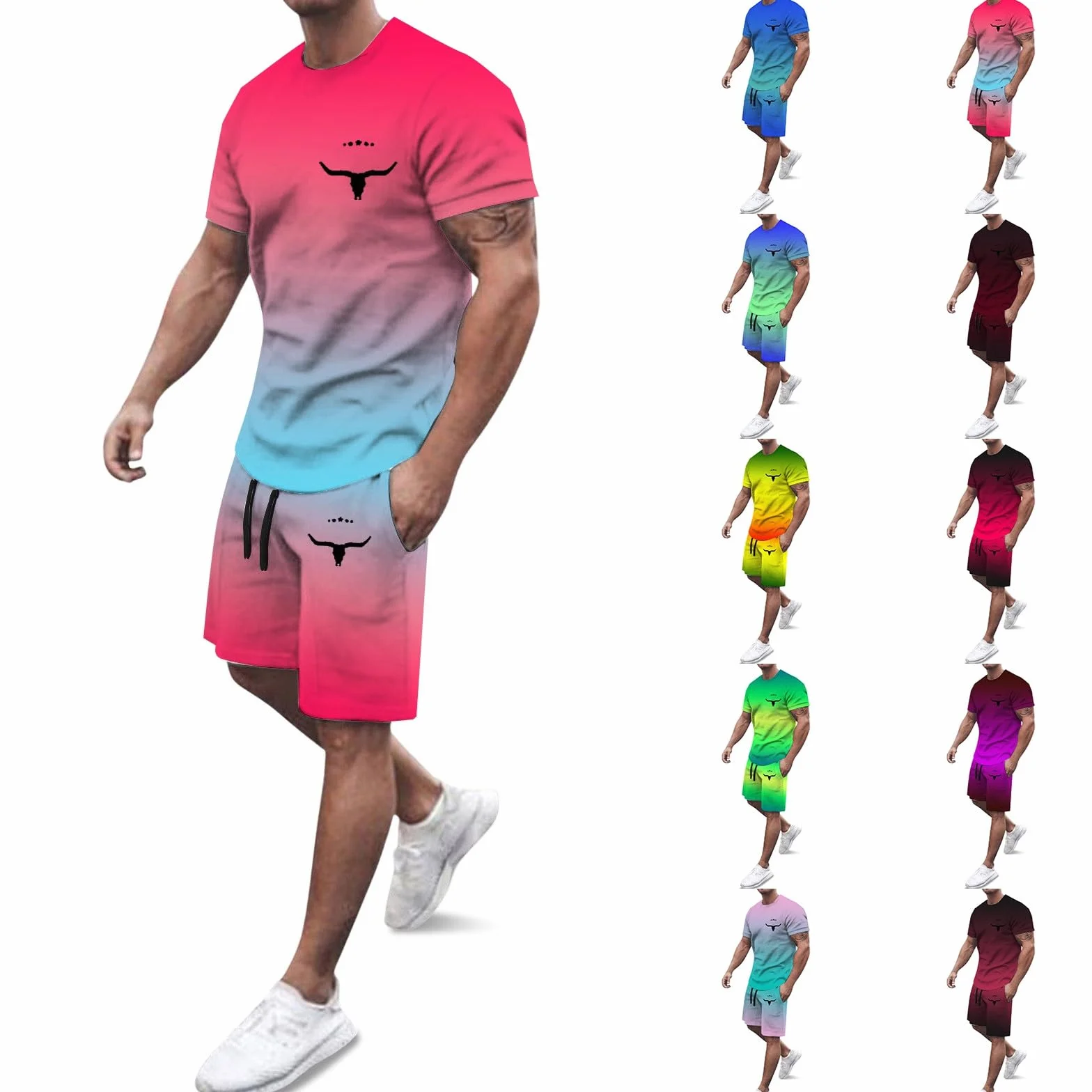 Chándal para hombre holgado, traje de ocio corto de 2 piezas, camisetas de manga corta, pantalones cortos, conjuntos informales, cómodos, ropa deportiva para fitness, ligero y aireado