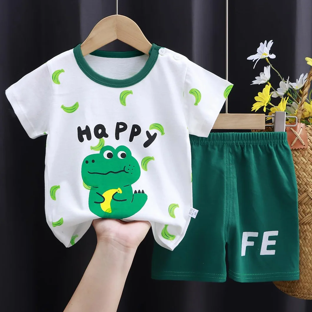 Conjunto de Ropa para Bebé y Niño, Pack 6 Piezas 3 Juegos, Camiseta y Pantalones Cortos de Algodón Puro, con broche de hombro para bebé y sin broche para niño, Tallas 50-130, 3 Meses a 7 Años