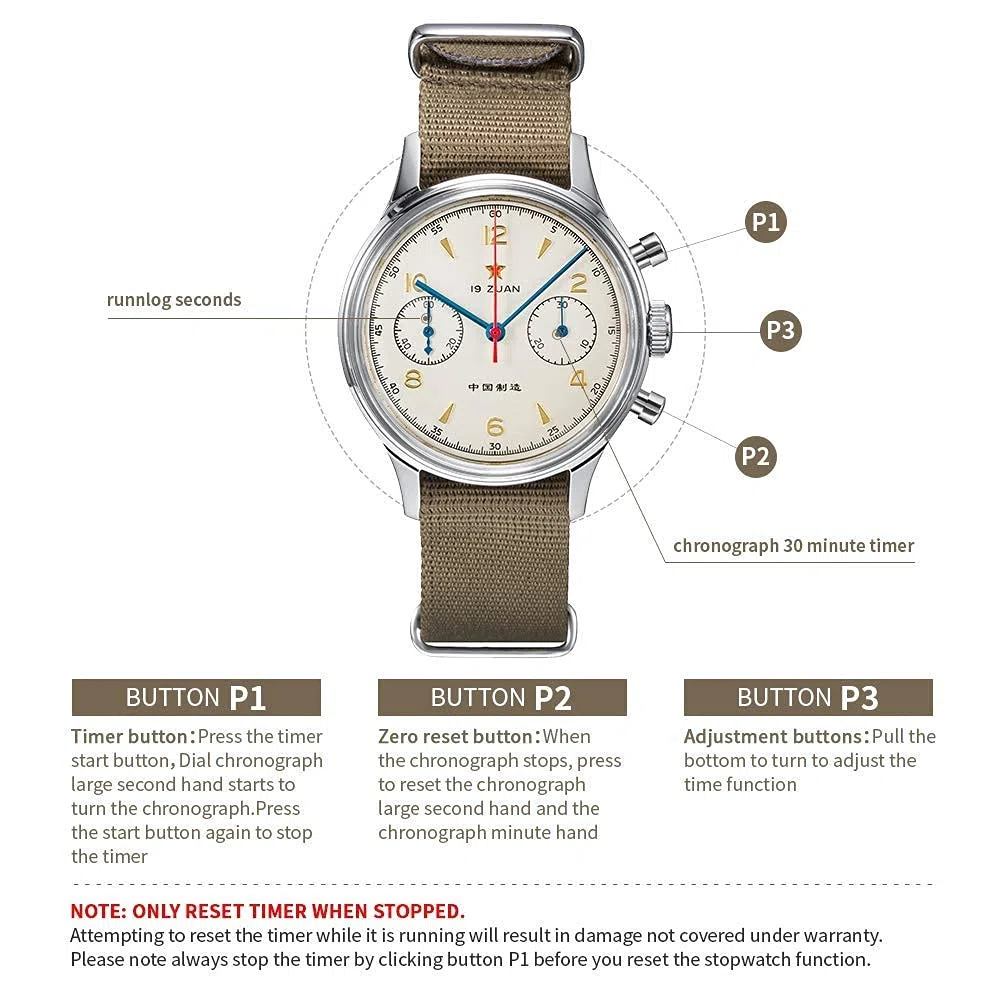 SEAKOSS Original 1963 - Reloj de pulsera para hombre, 38 mm, movimiento piloto ST1901, cronógrafo, mecánico, acero inoxidable, cristal acrílico, espejo abovedado, analógico, casual, relojes de vestir,