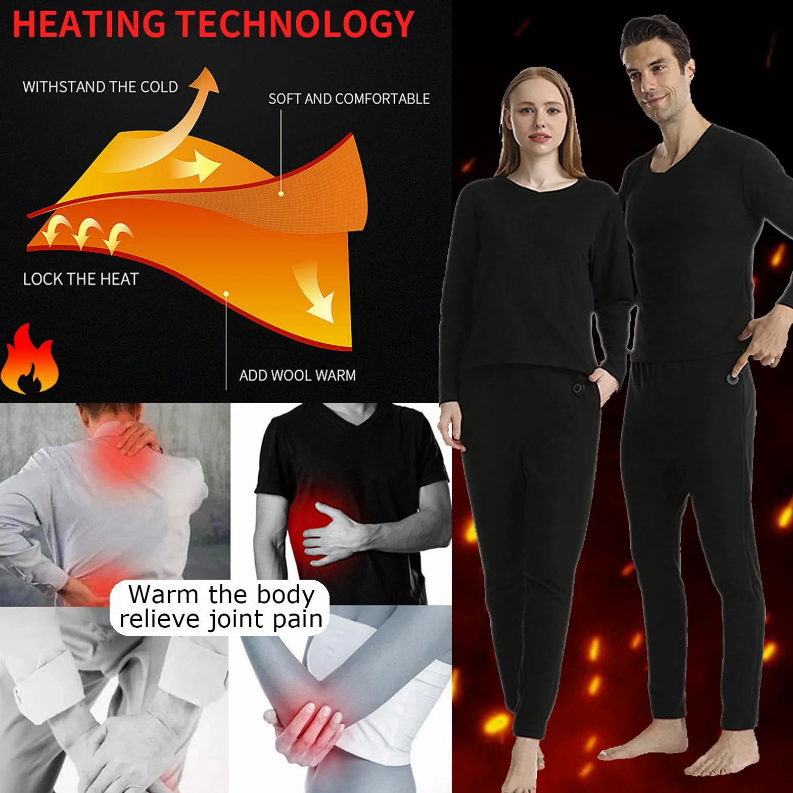 Ropa Interior térmica térmica eléctrica con batería, Hombres, Mujeres, Ropa calefactada USB Inteligente y Pantalones para inviernos al Aire Libre