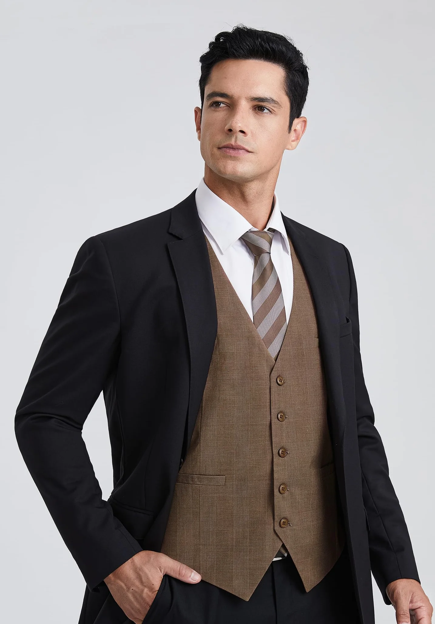 HISDERN Chalecos de Cuadros para Hombre de Vestir Chaleco Traje Escoces Algodón Clásico Formal Elegante Boda Bolsillos