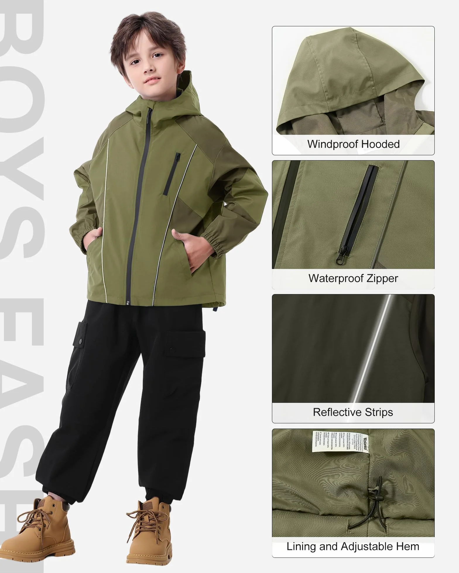 Rolanko Chaqueta Impermeable para Niños Cortavientos Ligero Softshell con Capucha