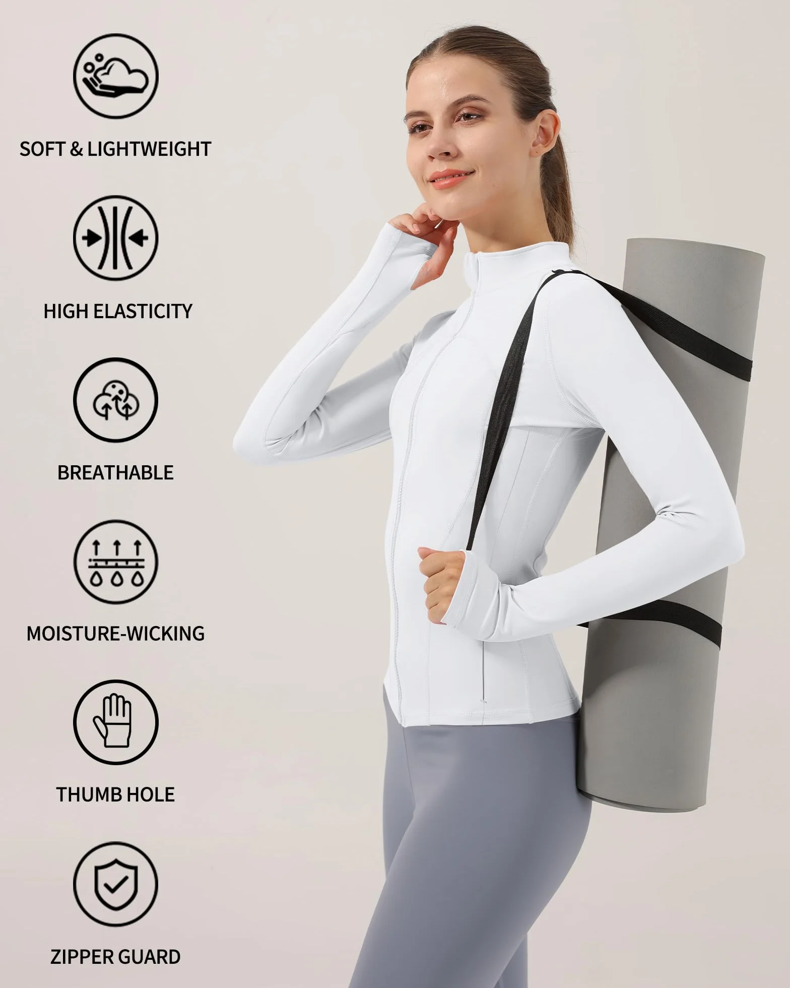 Locachy Chaqueta deportiva ajustada con cremallera completa para mujer, con bolsillos