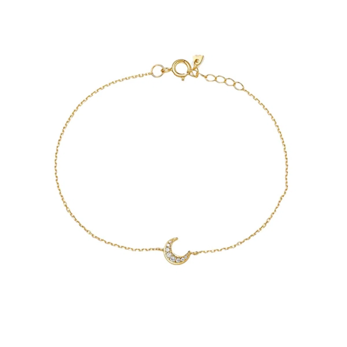 Pulsera de moda para mujer, pulseras de cadena de diamantes blancos de 0,04 quilates, joyería de cadena de luna de oro amarillo