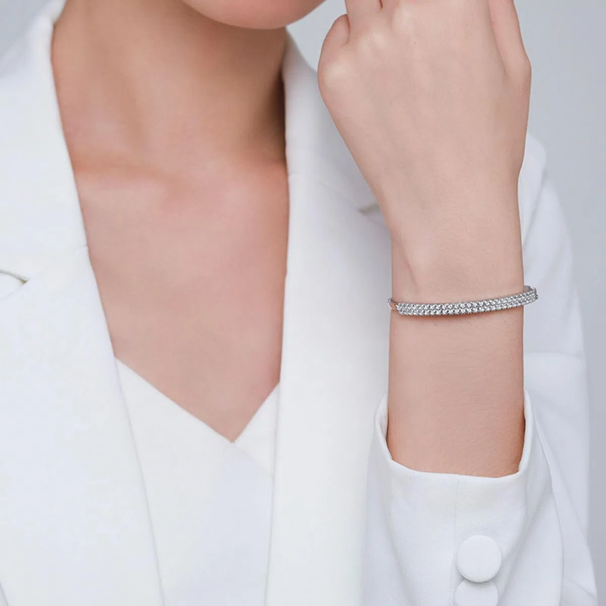 Pulseras de Oro Blanco 9 Kilates / 14 Kilates / 18 Kilates Mujer, Redondo con Diamante Creado, Cadena Extensible 16 CM + 5 CM, Pulseras de Plata de Mujer Ajustable