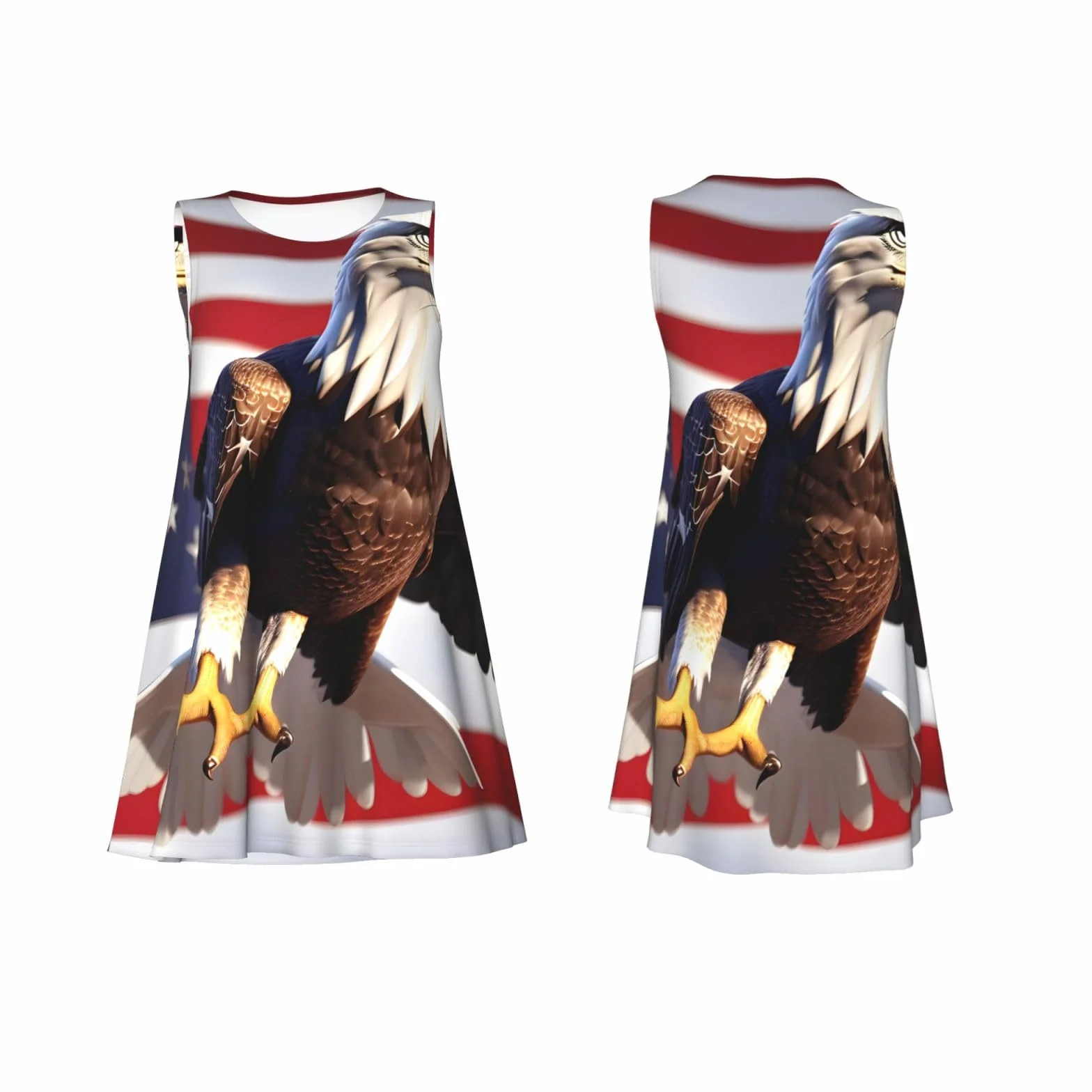 Águila calva con estampado de bandera estadounidense, ligero y cómodo, vestido de verano sin mangas para mujer, casual, vacaciones, uso diario
