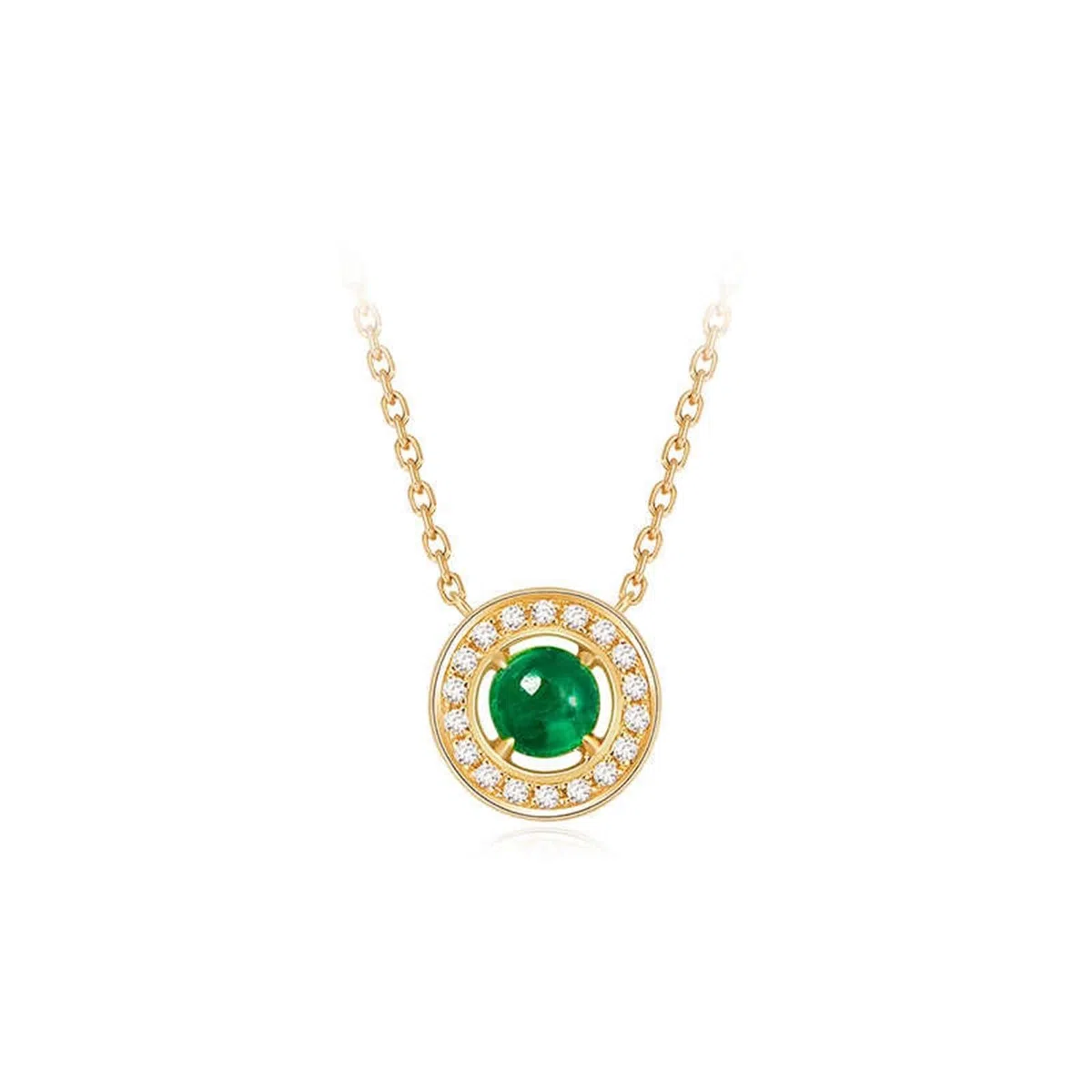 Collares de esmeralda para mujer, oro amarillo de 9 quilates, 14 quilates, 18 quilates, colgante redondo hueco con esmeralda de 0,2 quilates y diamante