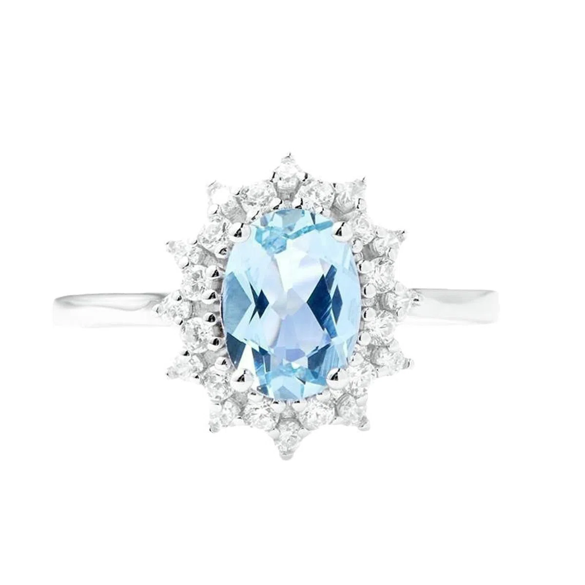 Anillo de boda para mujer, anillo de boda gótico con aguamarina ovalada y diamantes de oro blanco