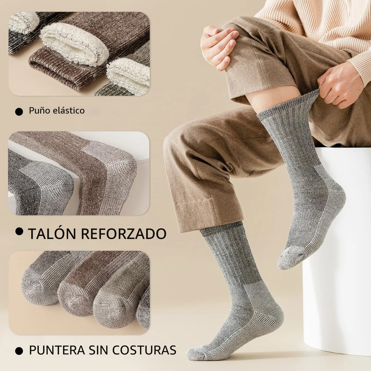 Vihir Calcetines de merino para hombre – Tubo largo Merino Sport Calcetines para esquí, trekking, senderismo, 3 pares…