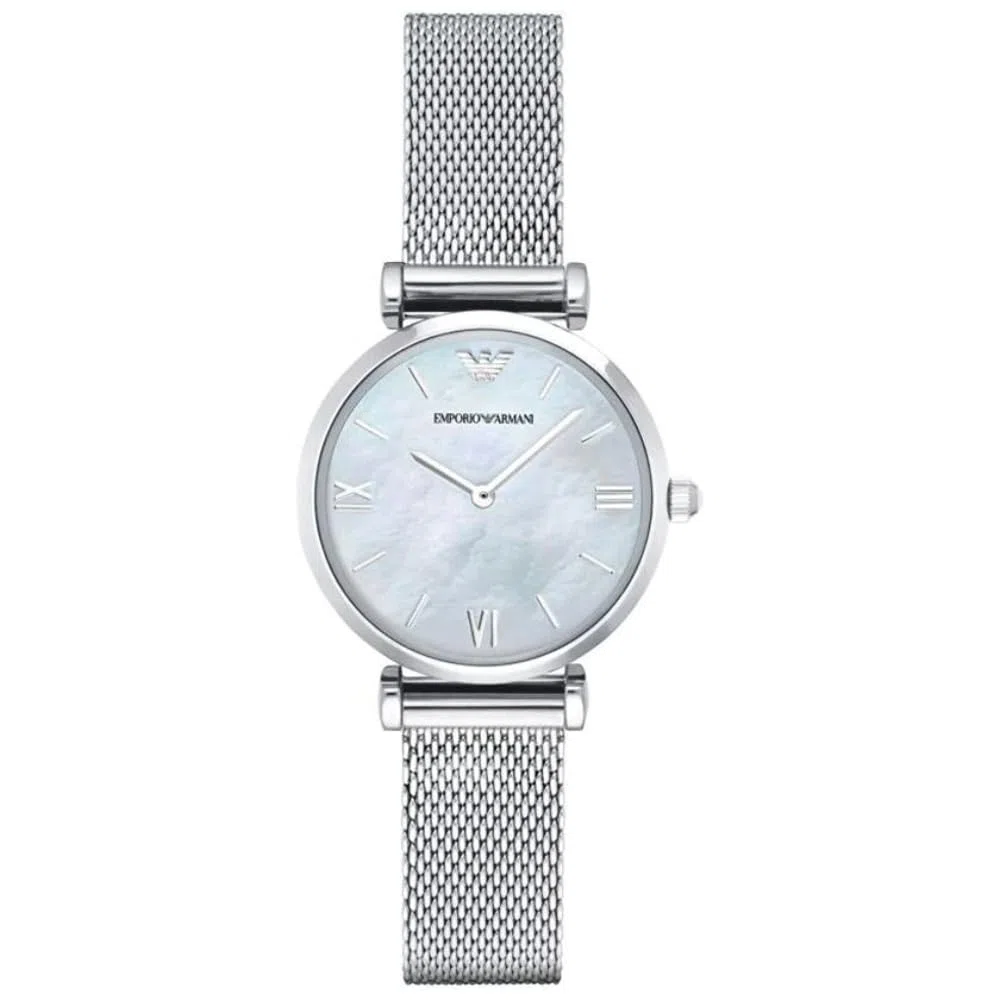Emporio Armani Reloj para Mujer, 32mm Movimiento de Cuarzo a Dos Agujas con Correa de Acero en Tono Plateado