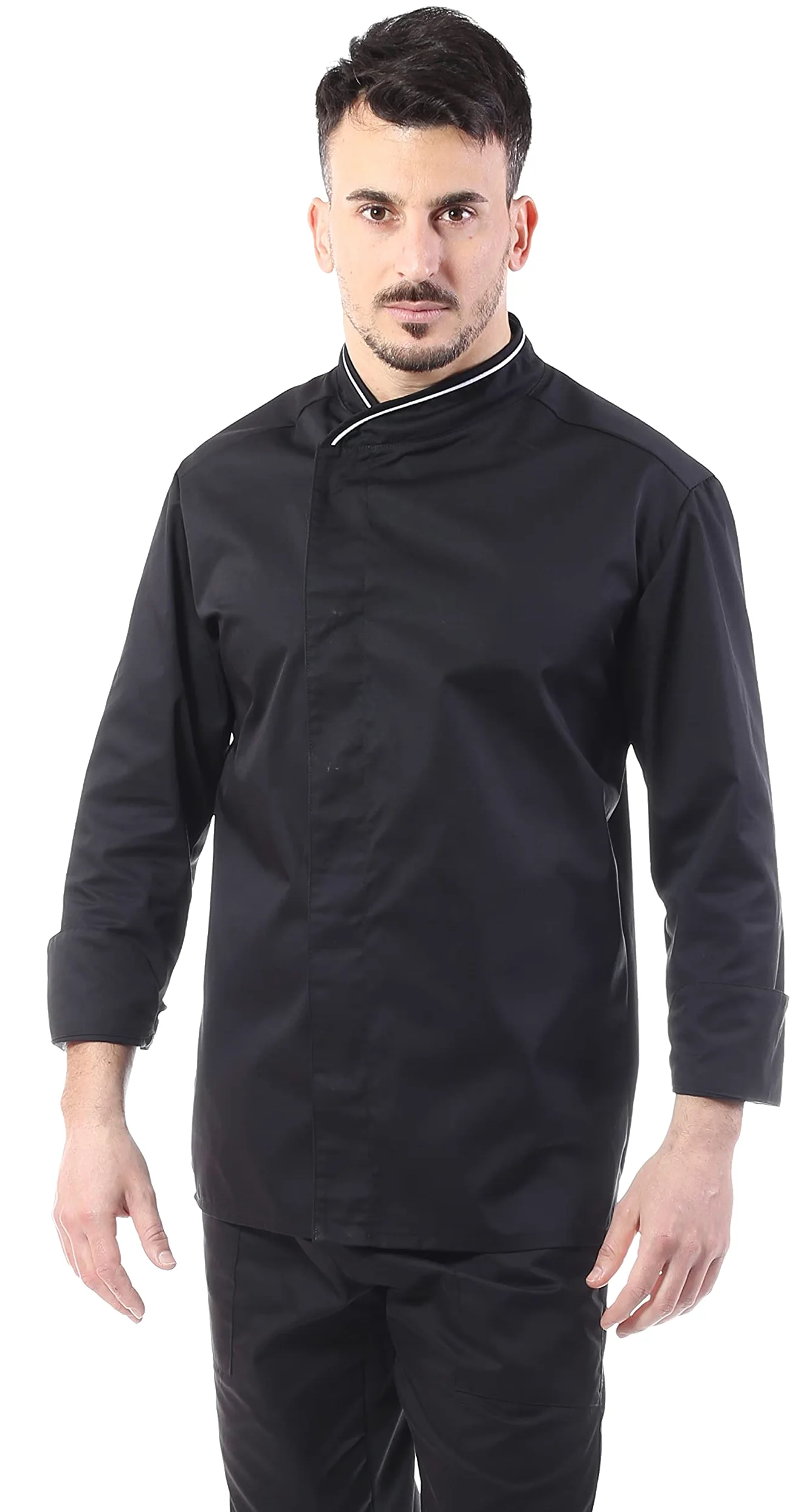 Chaqueta de cocinero para hombre – Negra Executive – Casaca Chef – Uniforme personalizable para cocina y restaurante – Fabricado en Italia