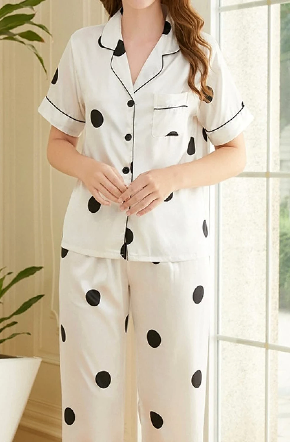 Pijama De Mujer Manga Corta,Pantalones De Manga Corta Con Lunares Blancos Pijama De Verano Para Mujer Conjunto De 2 Piezas Pijama De Moda Suave Ropa De Salón Regalo Del Día De La Madre Para Esposa