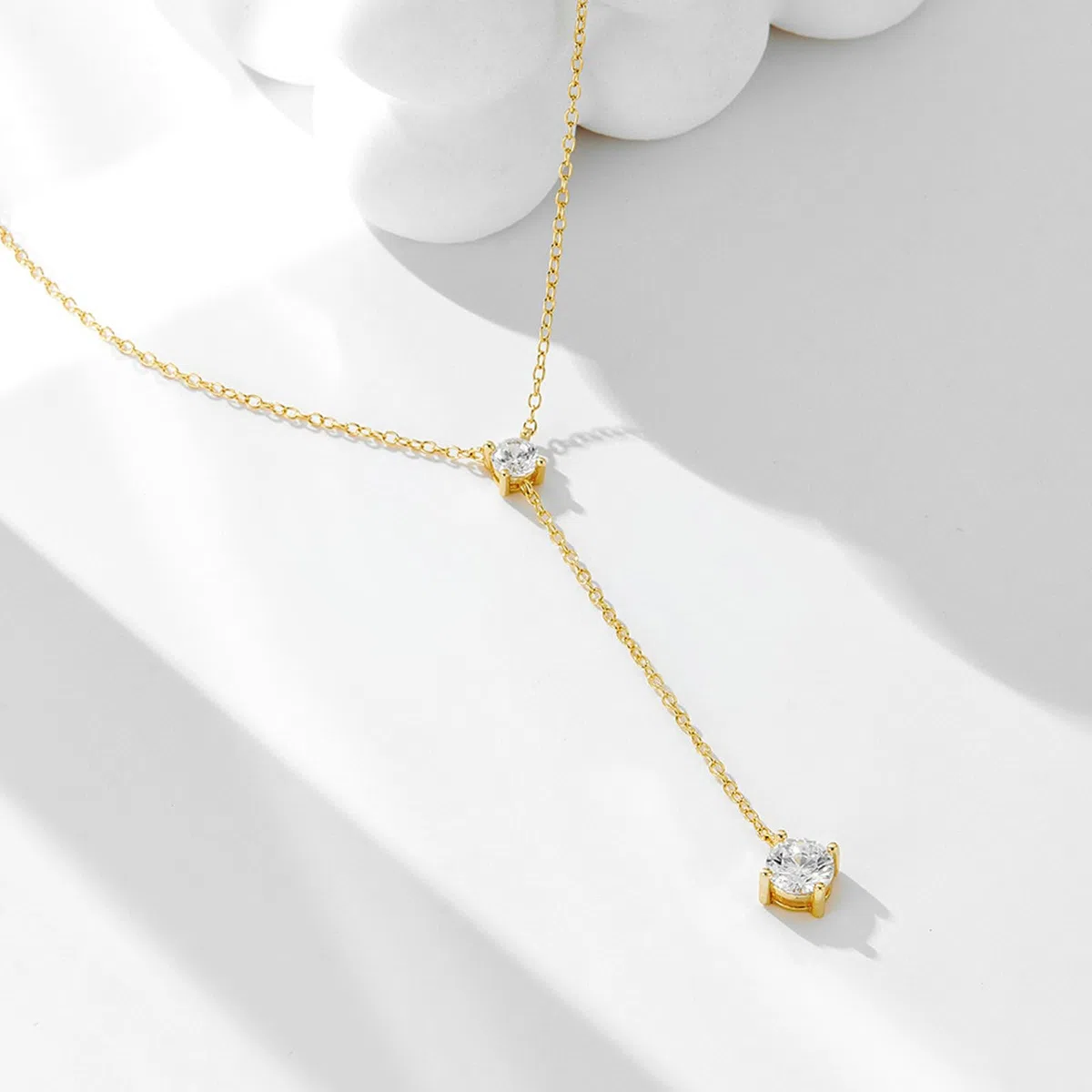 Collar de oro amarillo para mujer, collares con colgante de 9 K, 14 y 18 quilates, cadena en Y con moissanita, collares minimalistas de 42 + 5 cm