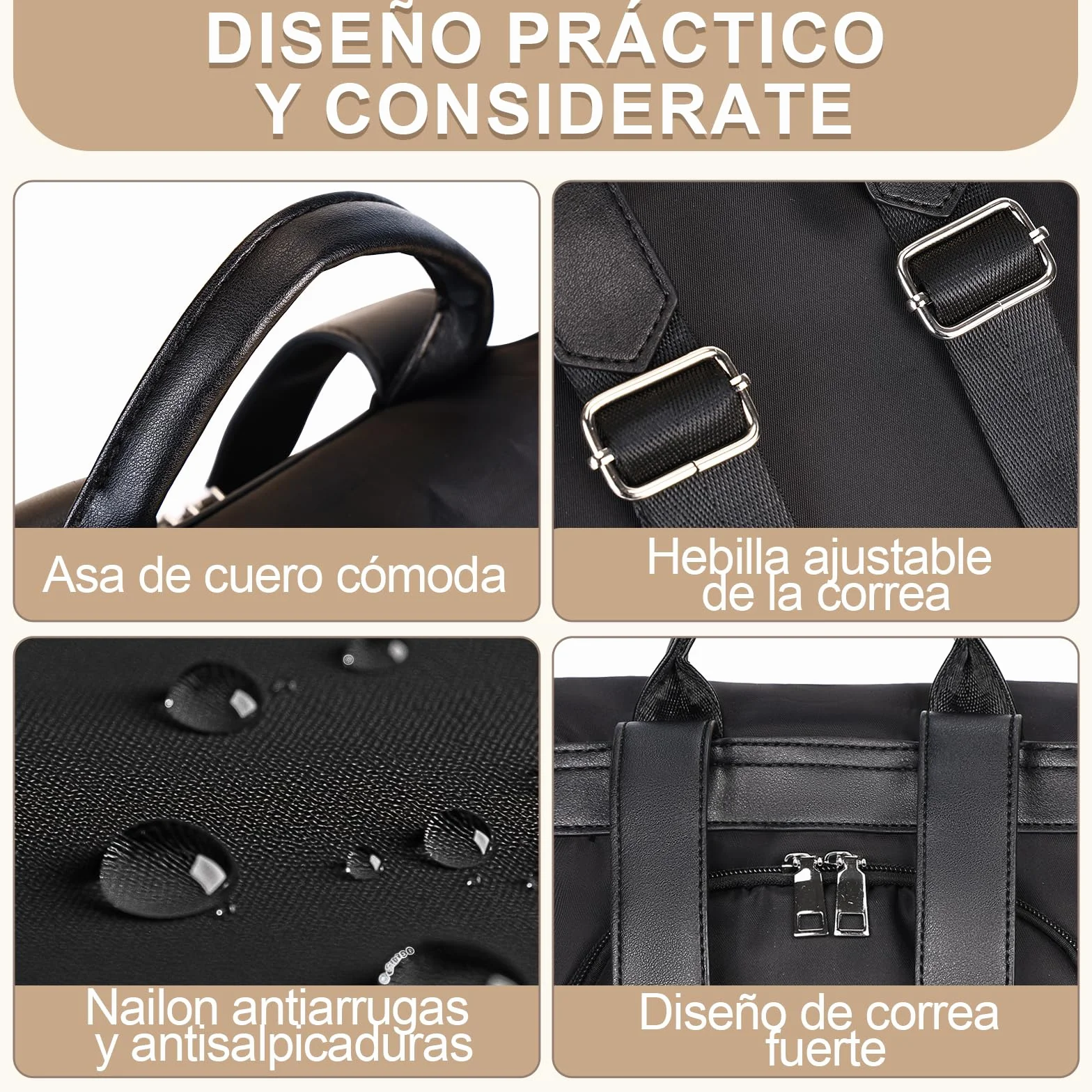 Eshow Mochila Antirrobo para Mujeres y Chicas, se Puede como Bolso de Hombro o Bolsa Bandolera, Adecuado para Viaje Escuela Compras y Trabajo Negro