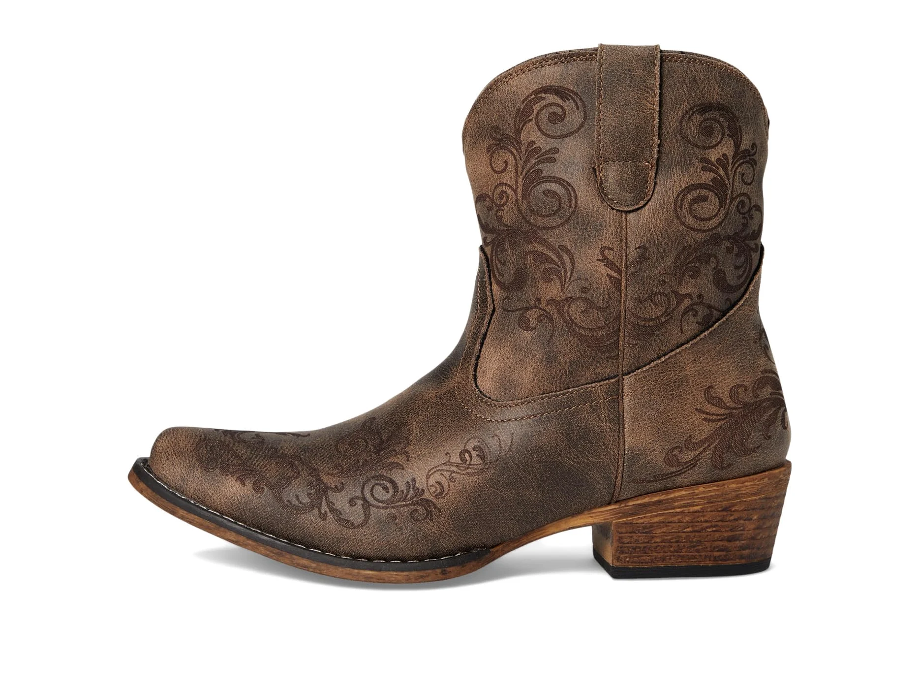 ROPER Womens Short Stuff Embroidery Snip Toe Casual Boots Ankle Low Heel 1-2'' - Brown'
