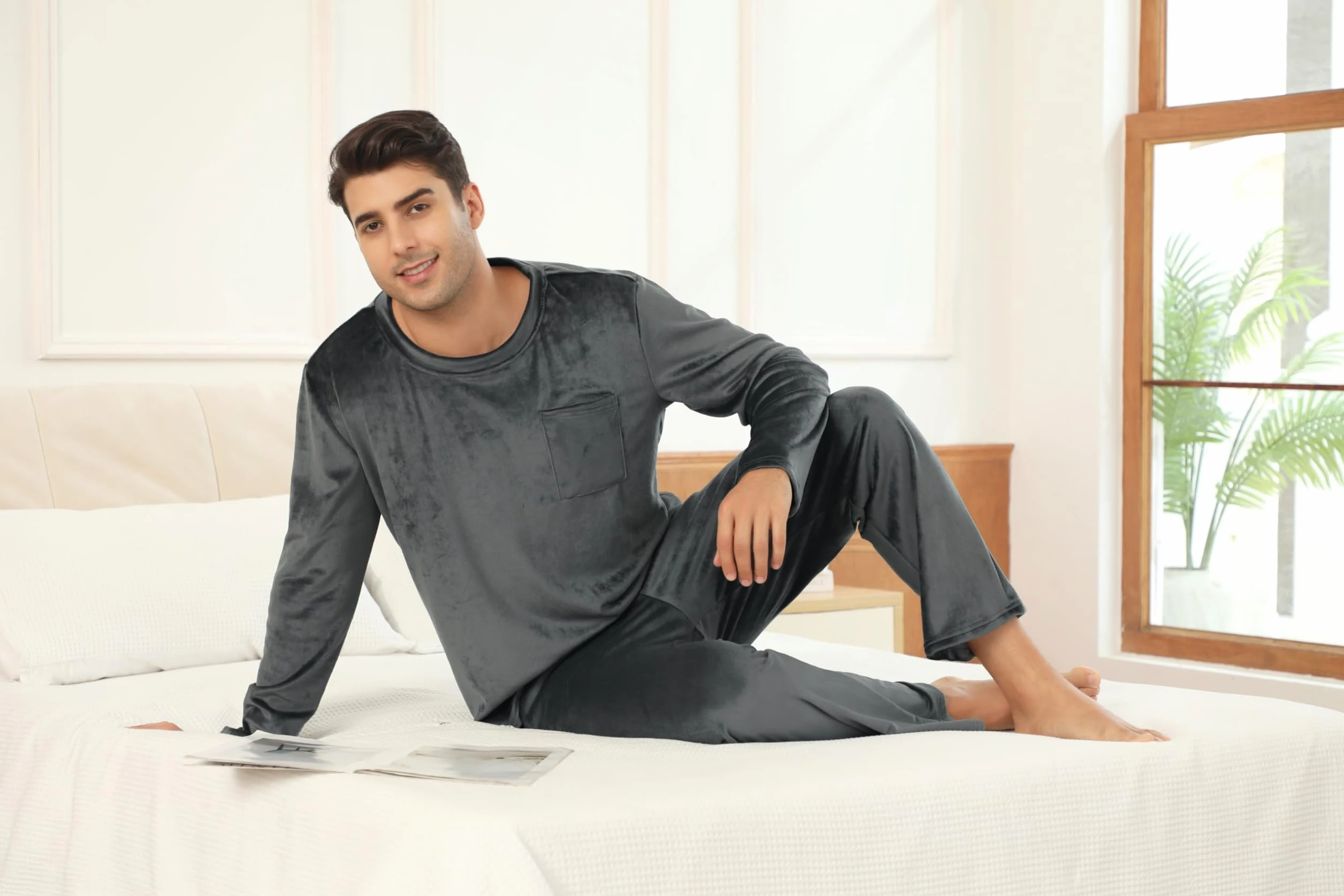 Vlazom Conjunto de Pijama de Invierno para Hombre - Pijama de Franela para casa S-XXL
