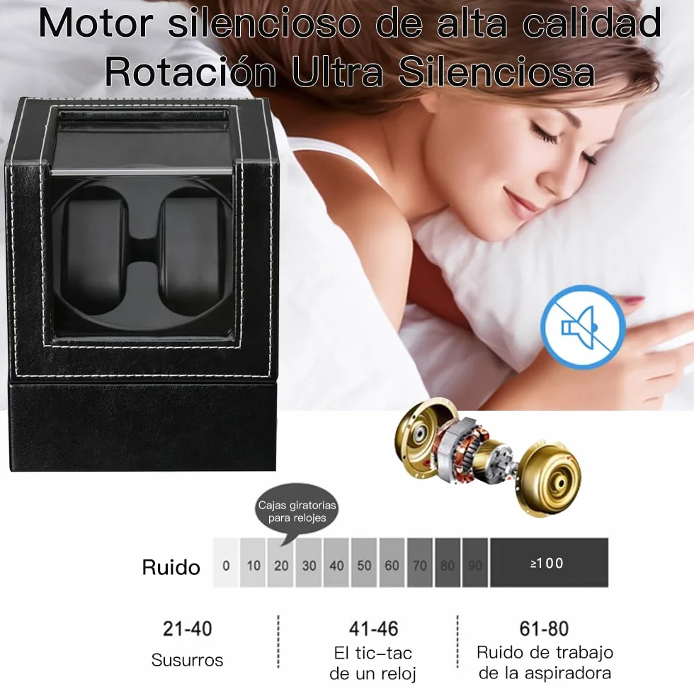 Caja de enrollador de reloj automático de cuero PU con motor silencioso
