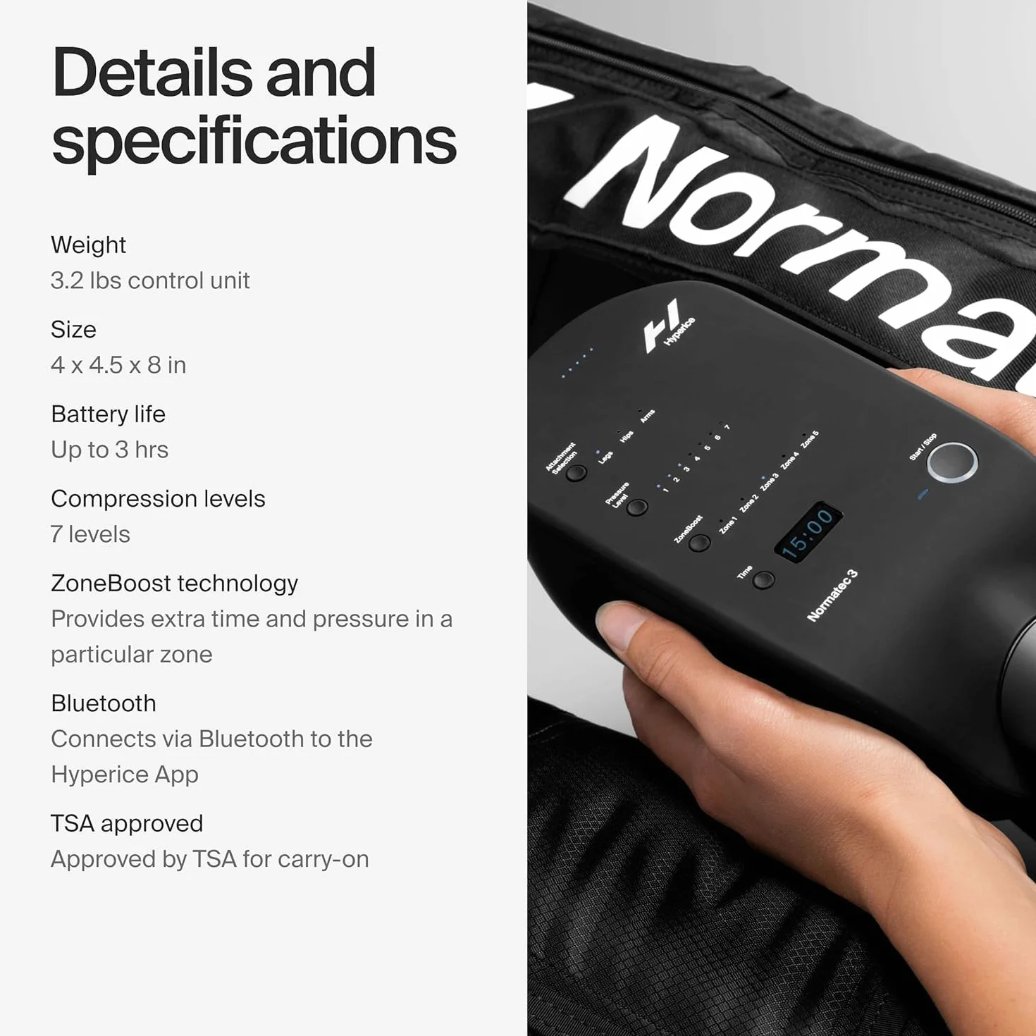 Hyperice Normatec 3 - Sistema de recuperación con tecnología patentada de masaje de compresión dinámica (Normatec 3 patas de tamaño estándar)