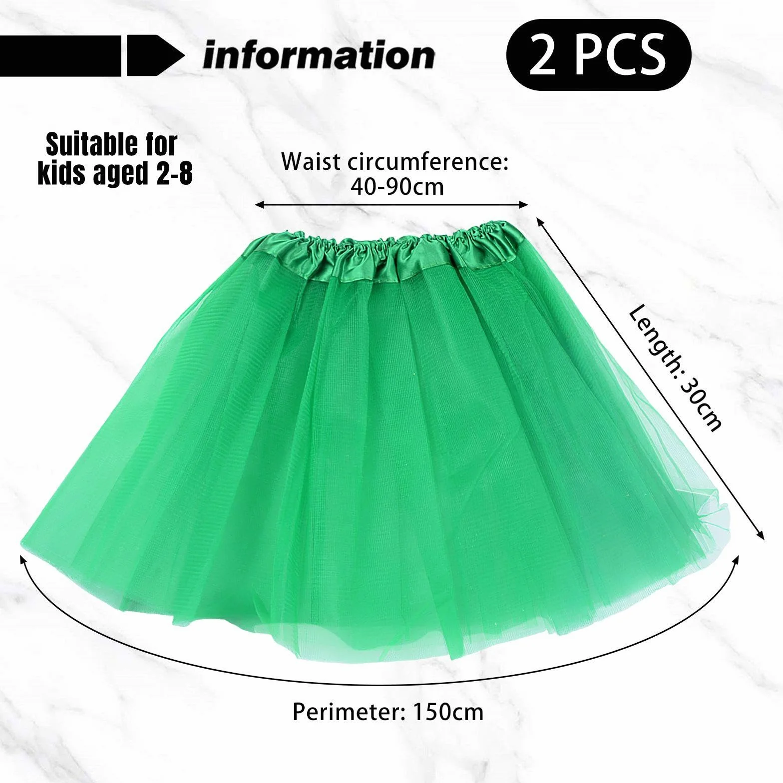 2 Piezas De Falda De Malla Verde, Falda Esponjosa Para Niños, Cómodo Y Suave, Tutú De Ballet De Rendimiento De Niñas, Disfraz Clásico.
