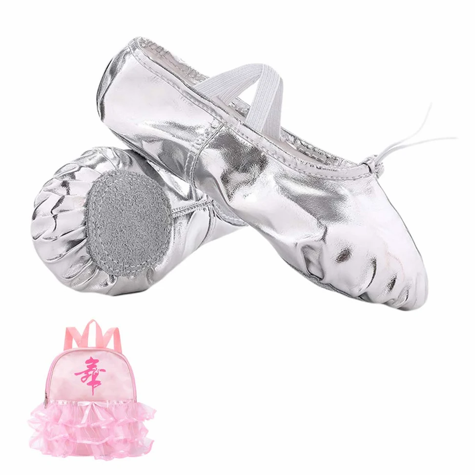 MNSSRN-MM Zapatos de Baile de la PU de los nuevos niños del Estilo, Transpirable, de Moda y Brillante Suavemente único Escenario de Funcionamiento del Ballet Zapatos de la práctica Cuerpo,Plata,26