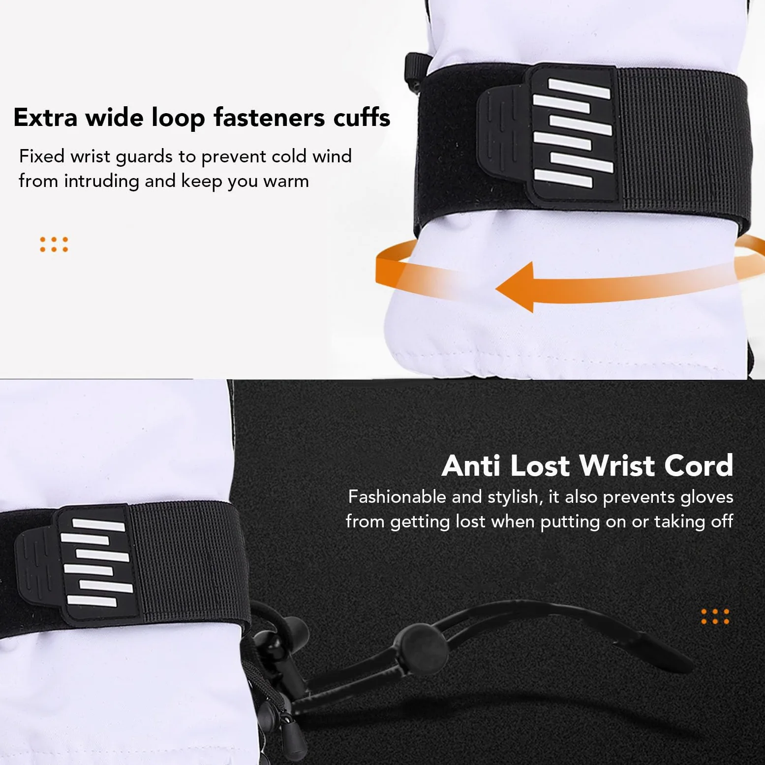 FILFEEL Manoplas de esquí para Hombres y Mujeres – Térmicos de Snowboard Resistentes Al Viento y a la Nieve con Interiores de 5 Dedos, Palma de EVA Muñequeras – /Blanco