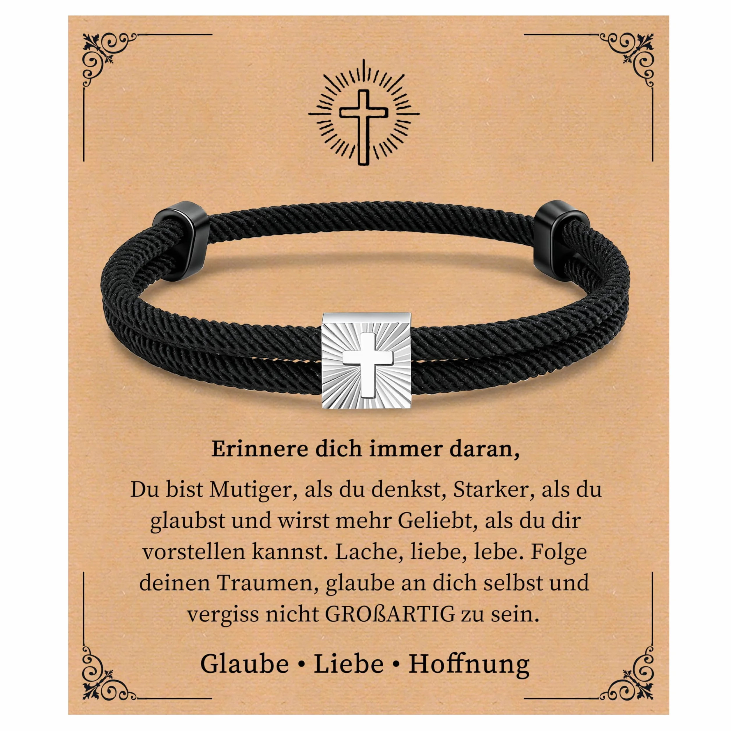 FLHEART Cruz pulsera confirmación regalos para niños – Pulsera de cuerda náutica negra con cruz, pulseras de Jesucristo, joyas, confirmación de Pascua, regalo para niños, hombres, hijo, regalos
