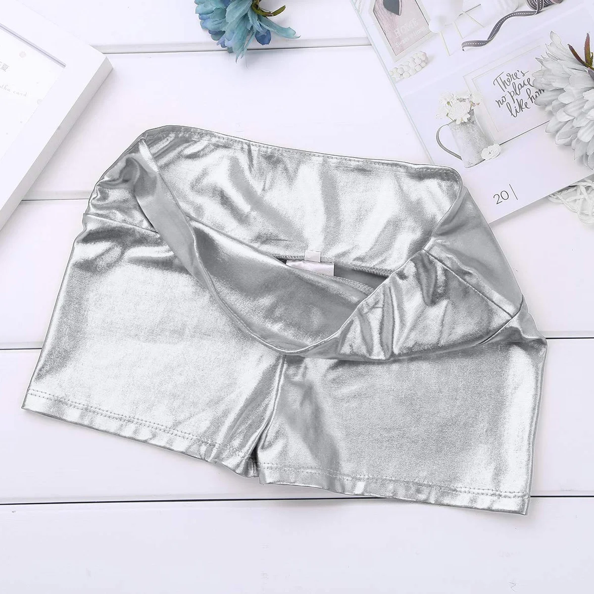 inhzoy Pantalones Cortos de Danza Yoga para Niña Shorts Deportivos de Gimnasia Fitness Charol Metálico Cintura Alta Ropa de Baile Moderno