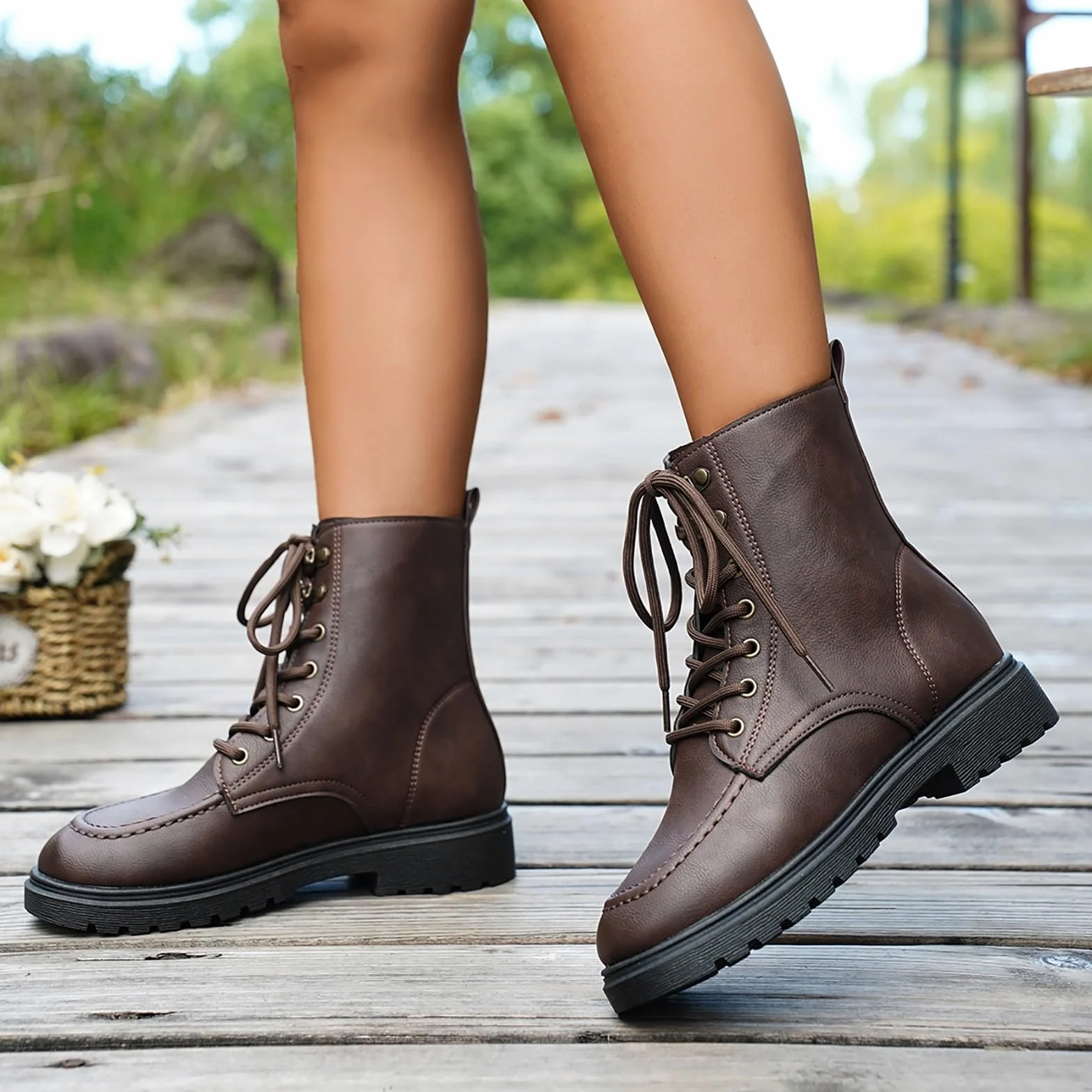 Genérico Botines Mujer Vestir con Cordones Plataforma Botas Punta Redonda Elegantes Zapatos Suaves Cómodos Caminar Bota Casual Antideslizantes Botin para Otoño Invierno Trabajo Paseo y Uso Diario