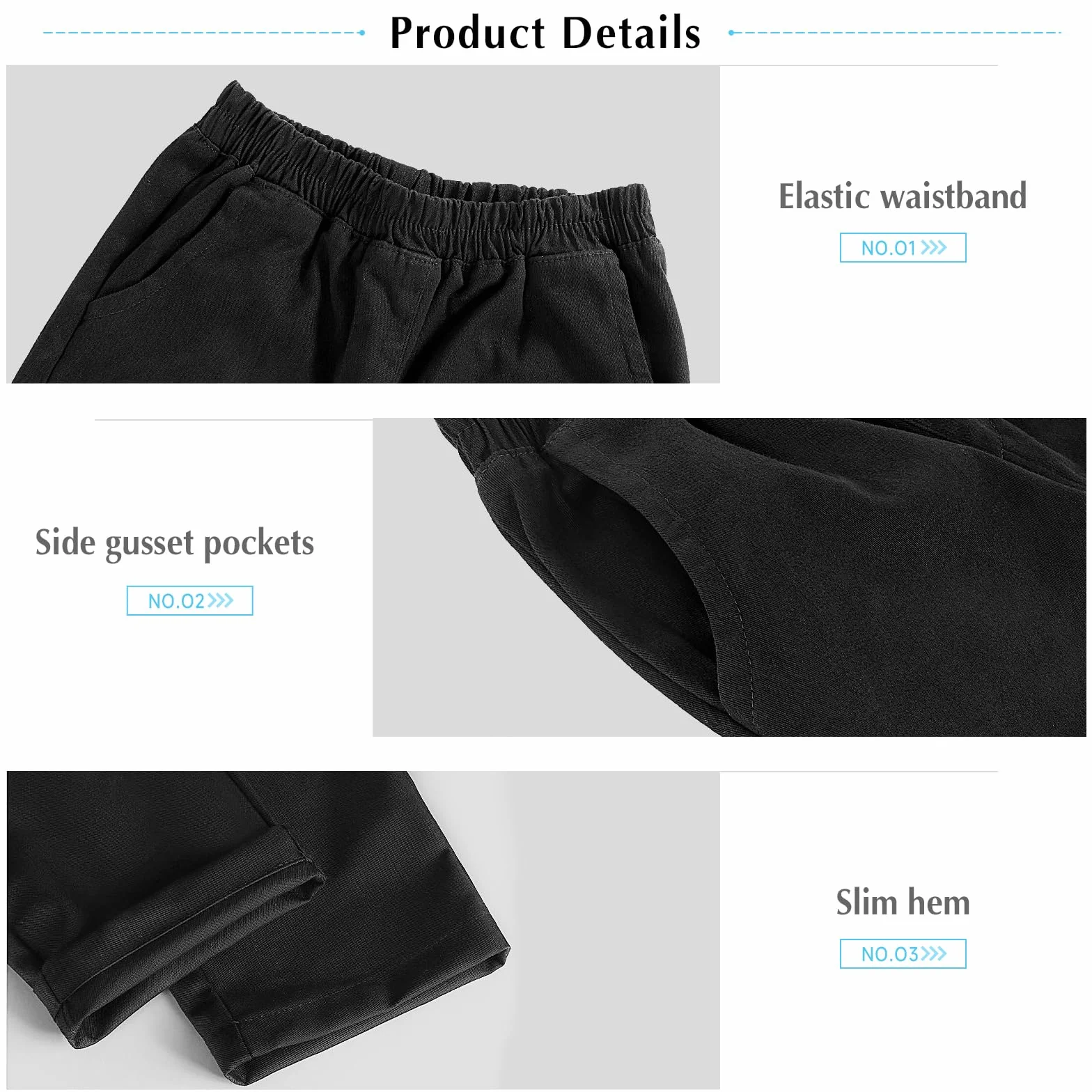 Pantalones Escolares, Pantalones Escolares Ajustados para niños, Cintura elástica, Dos Bolsillos Laterales, Negro, para Uso Diario Pantalone