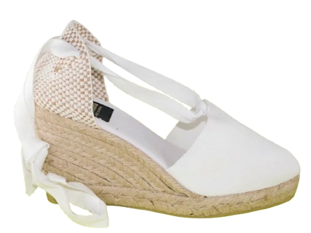 3030-7N Alpargata Valenciana con Cintas Mujer Cuña 9 cm Esparto Natural, Lona Algodón,Sandalia Verano Elegante