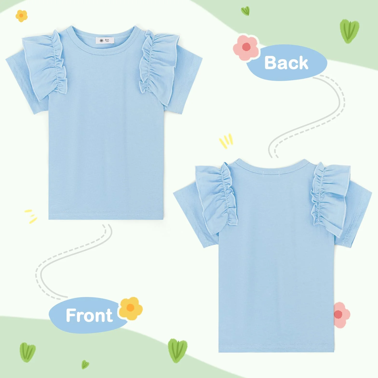 KAKU NANU Camiseta Niña Manga Corta Tops 3-10 Años Lisas Camiseta de Algodon Ropa Verano Niña Blanca Amarilla Rosa Lila Azul