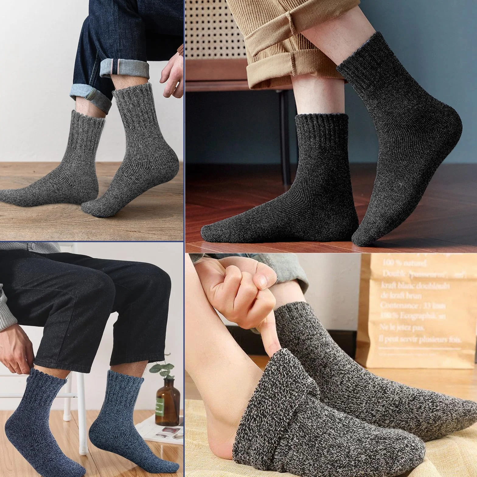Josnown Calcetines Termicos Hombres, 5 Pares Gruesos Calcetines Invierno con Rizo Suave, Transpirables y Antisudor Calcetines Lana para Senderismo Running Esquiar Deportes, Talla 39-45