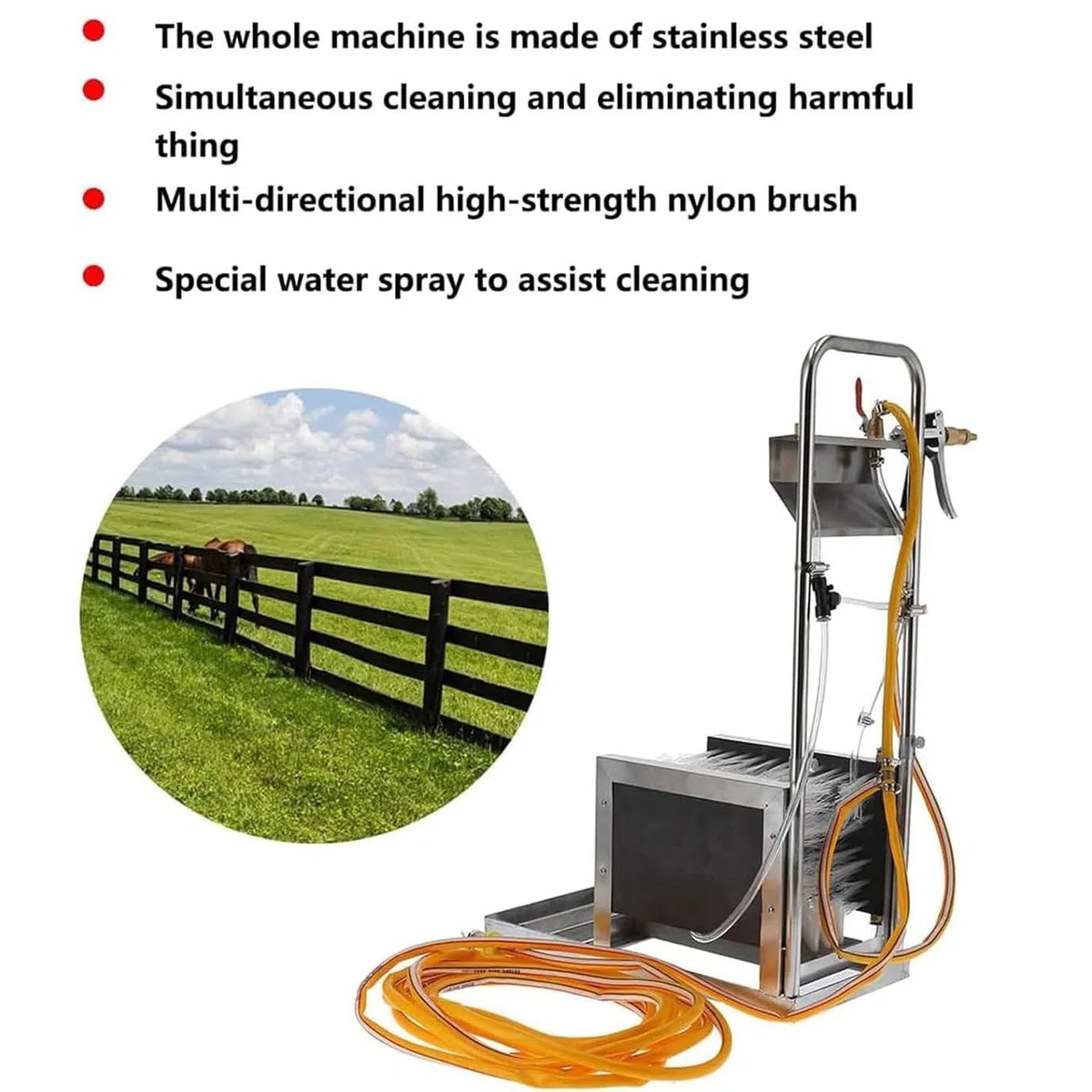 Limpiador de botas de granja: limpiador de botas de acero inoxidable con pistola de pulverización de agua para limpieza de 360°, ideal para granjas ganaderas y uso al aire libre