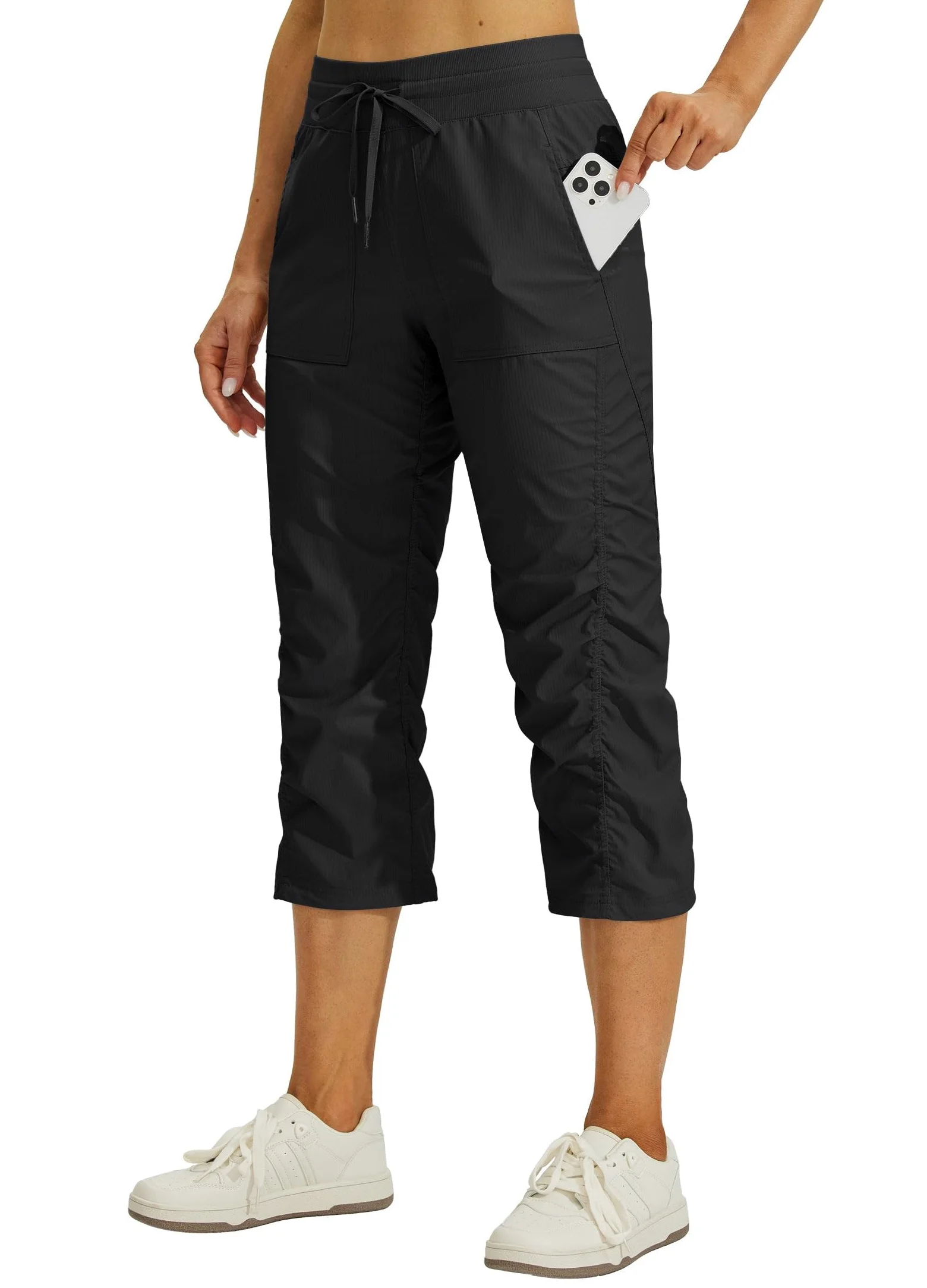 Willit Pantalones de viaje capris de secado rápido para mujer, ligeros, tejidos a rayas, para senderismo, entrenamiento, pantalones casuales con bolsillos