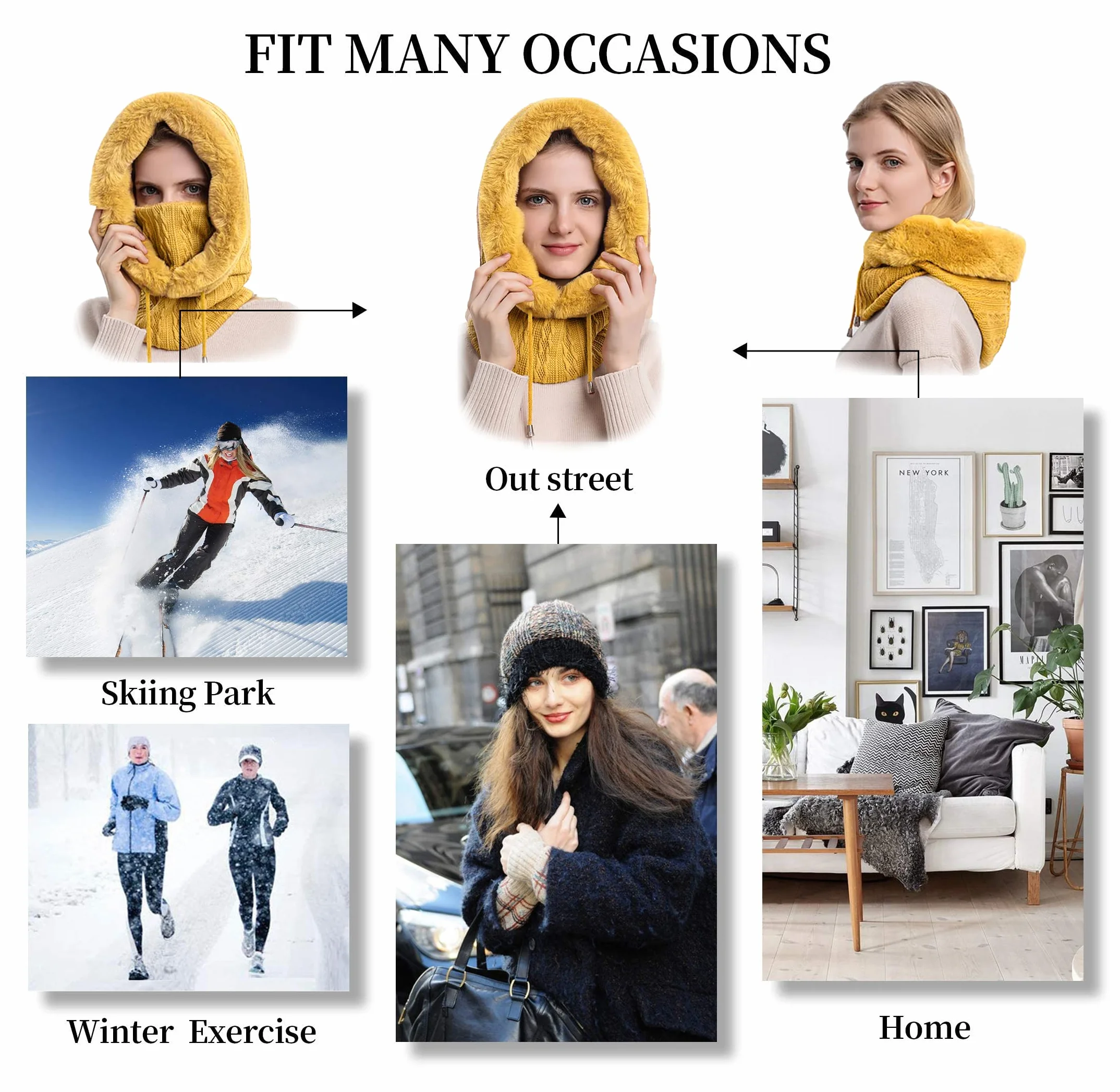 JFAN Gorro Invierno Mujer Térmico Pasamontañas Mujer Invierno Gorros Resistente Al Viento CáLido Y Suave Adecuado para Esquiar Ciclismo Talla única