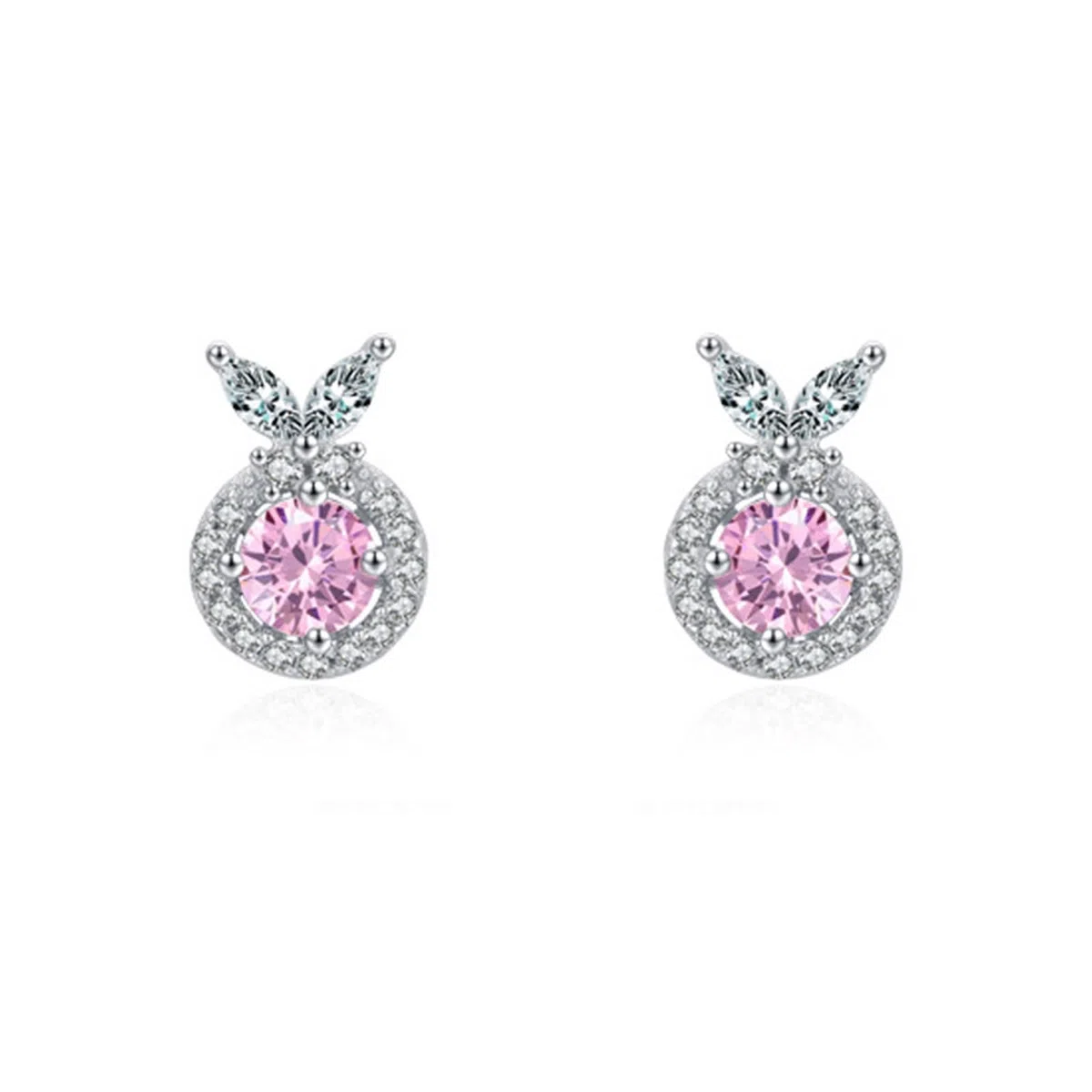 Pendientes de tuerca de oro blanco de 18 quilates para mujer, aretes de tuerca de moissanita de zafiro rosa creado AU750 para ella