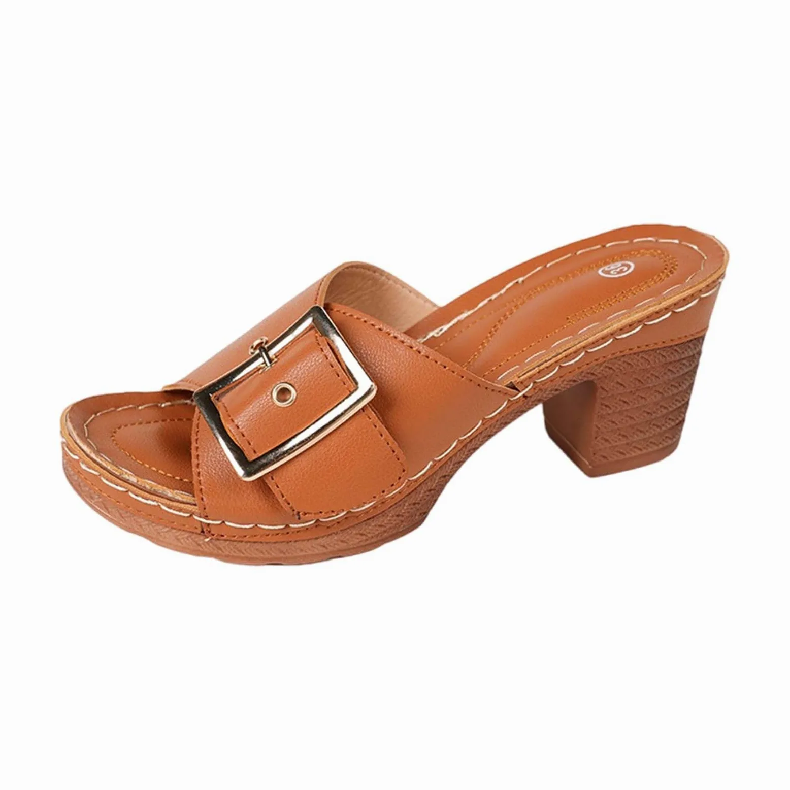 Sandalias sin espalda para mujer, tacón de bloque, puntera cerrada, zapatos de playa, boca romana, informales, zapatos de tacón de cuña media, sandalias lisas para interiores y exteriores