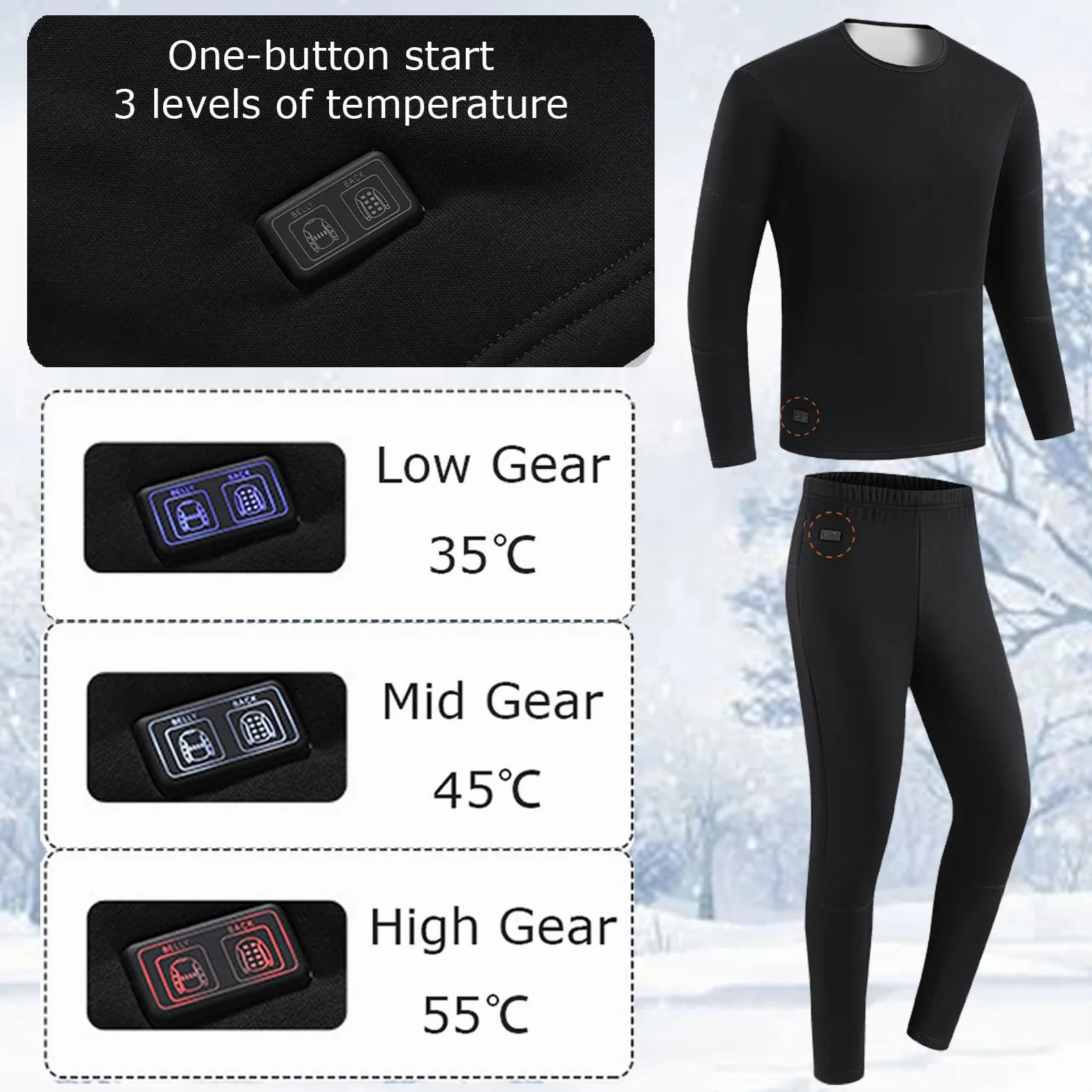 Hombres Mujeres Conjunto De Ropa Interior Calefactada, Inviernos Calefacción Exterior De 30 Zonas Térmicas Y Pantalones Protección contra El Frío, con Batería