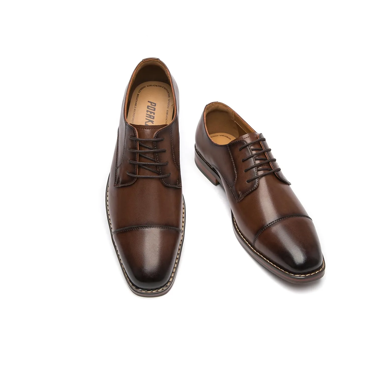 Poerkan Zapatos Derby cómodos y elegantes con cordones para hombre, color negro y marrón para cada ocasión