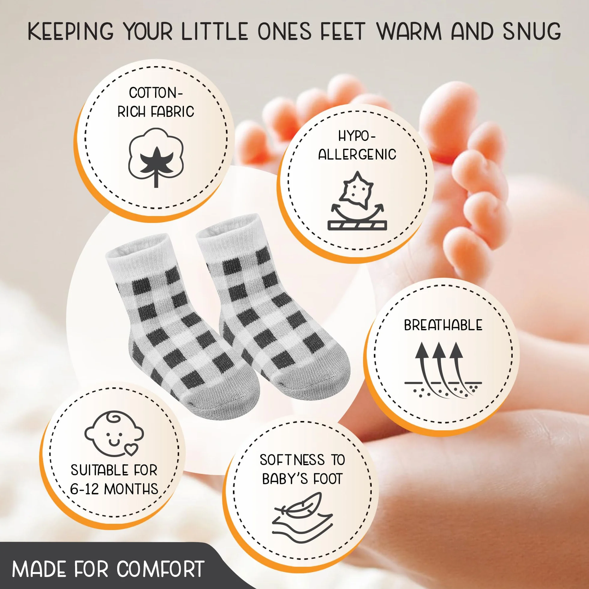 Calcetines para bebé con pinzas de 0-6 y 6-12 meses, suela antideslizante para caminar segura, puños acanalados unisex para permanecer en su lugar, 12 pares
