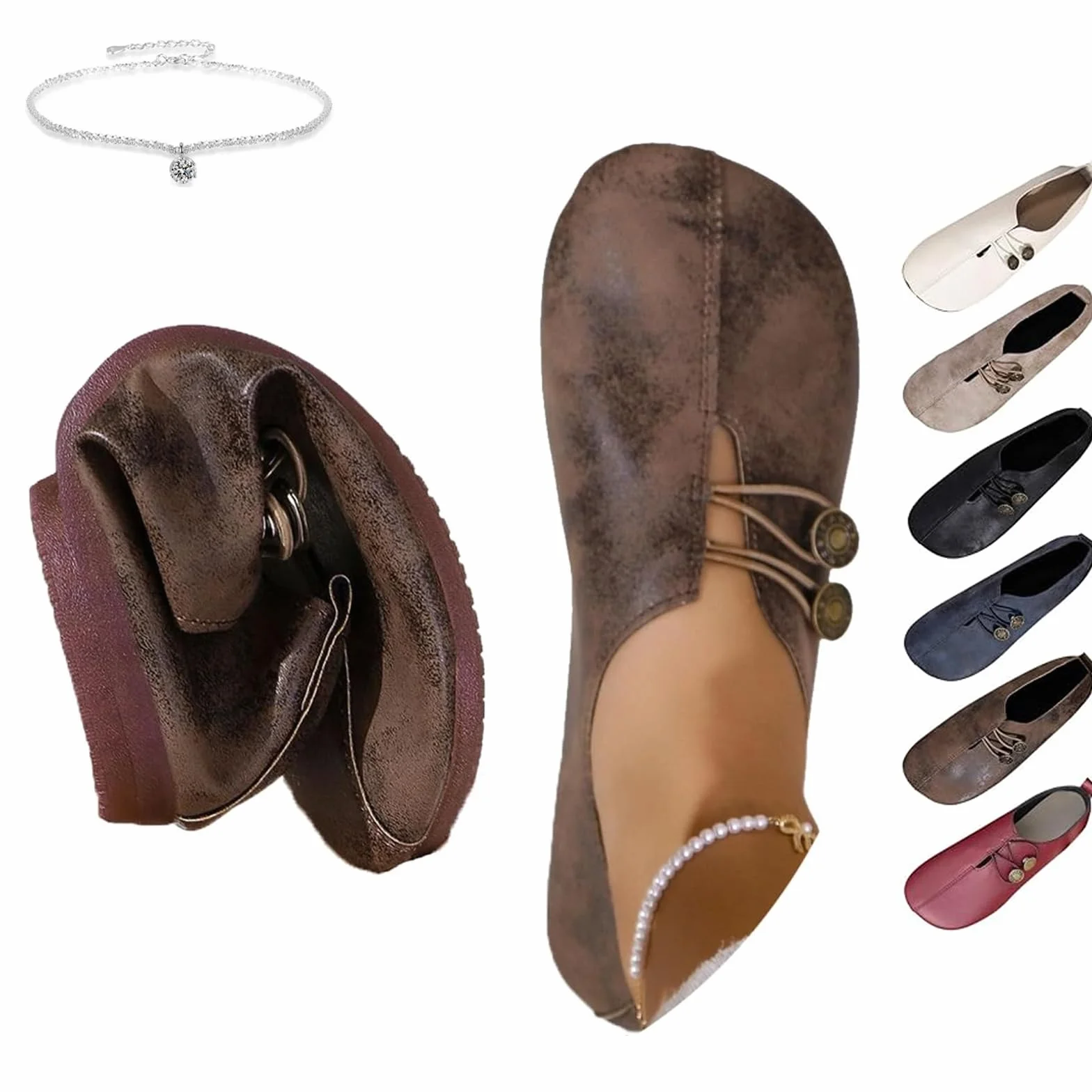 Zapatos ortopédicos suaves y flexibles, mocasines retro de ajuste ancho para mujer, ligeros, cómodos, ortopédicos, de gamuza de ballet, sin cordones, zapatos planos elásticos con botones para mujer
