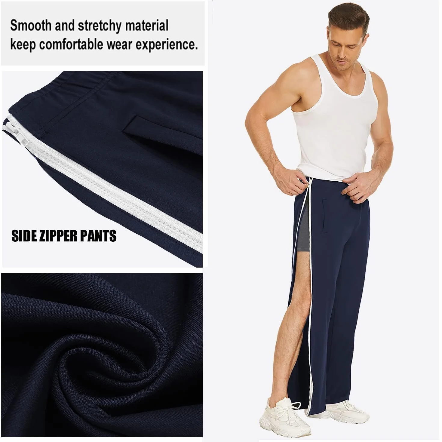 PINSPARK Pantalones largos de deporte para hombre con cremallera completa de entrenamiento