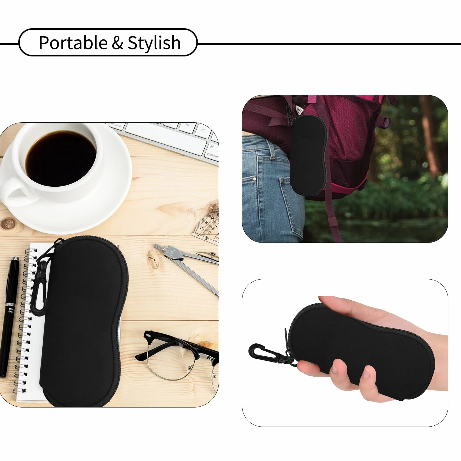 Hion Estuche suave para gafas de sol con clip para cinturón y cremallera de neopreno