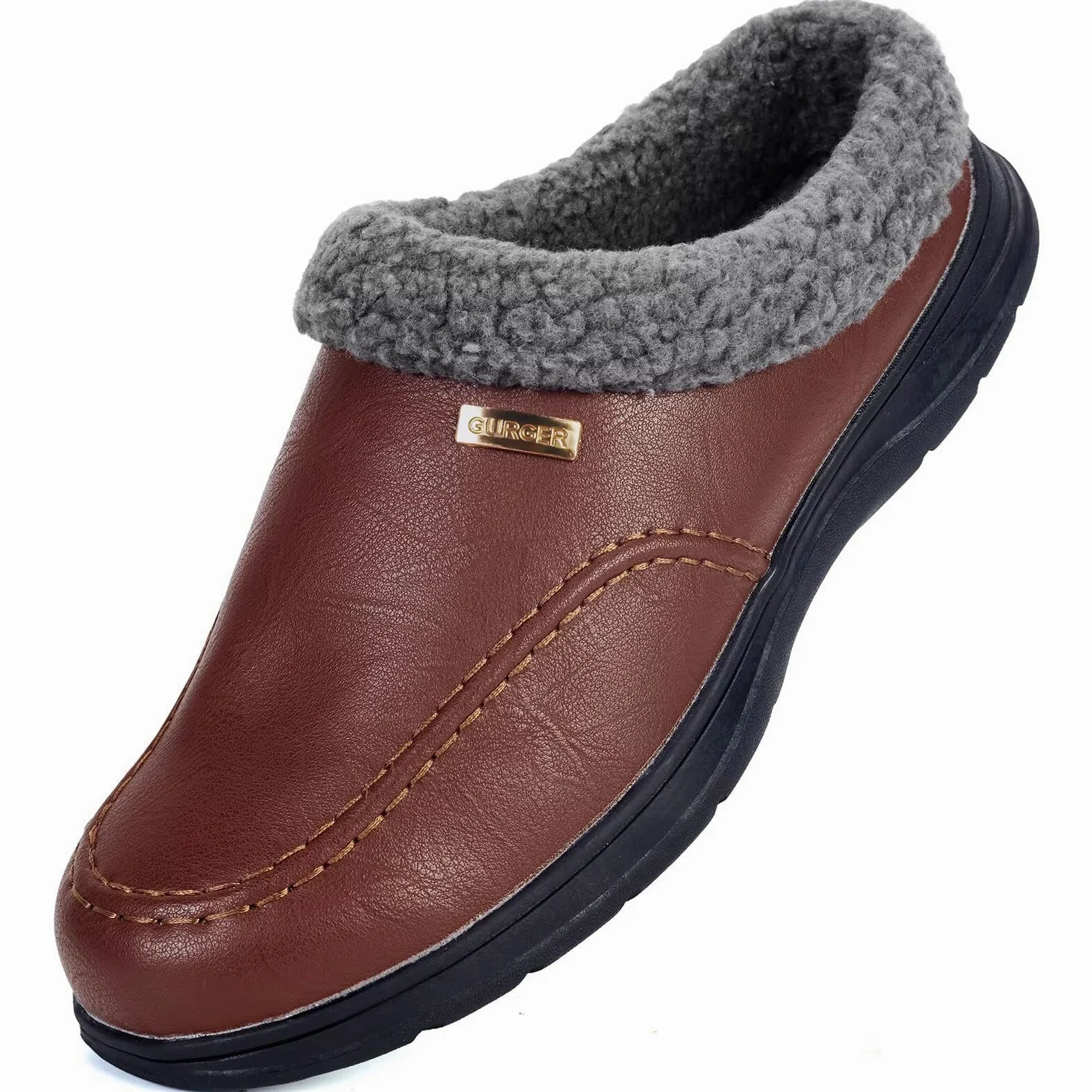 Zapatillas de Casa Hombre Cuero Invierno Forro Cálido Antideslizantes Zuecos y Mules