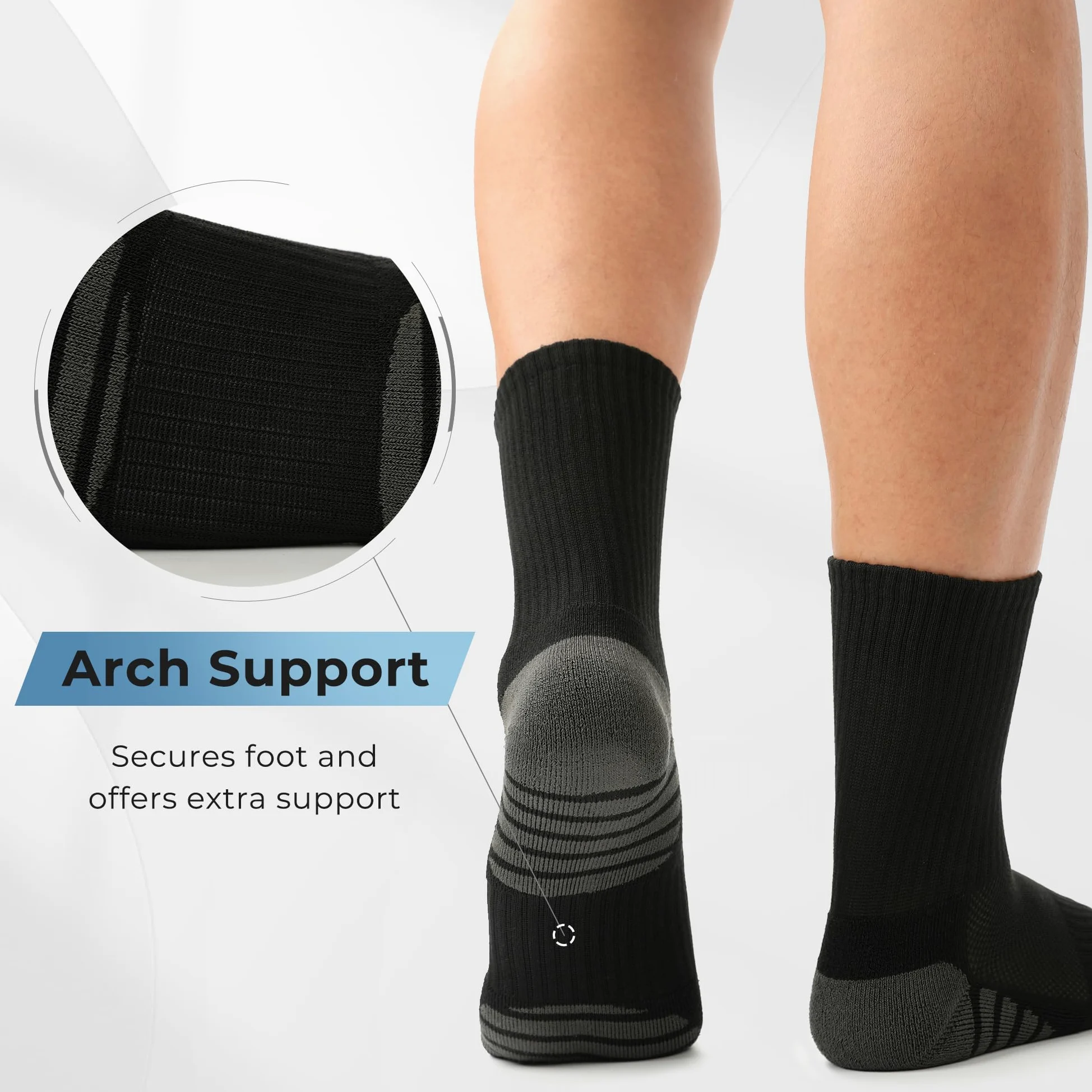 BAMBOO COOL Calcetines deportivos para hombre, para correr, acolchados, absorben la humedad, soporte de arco transpirable, paquete de 6